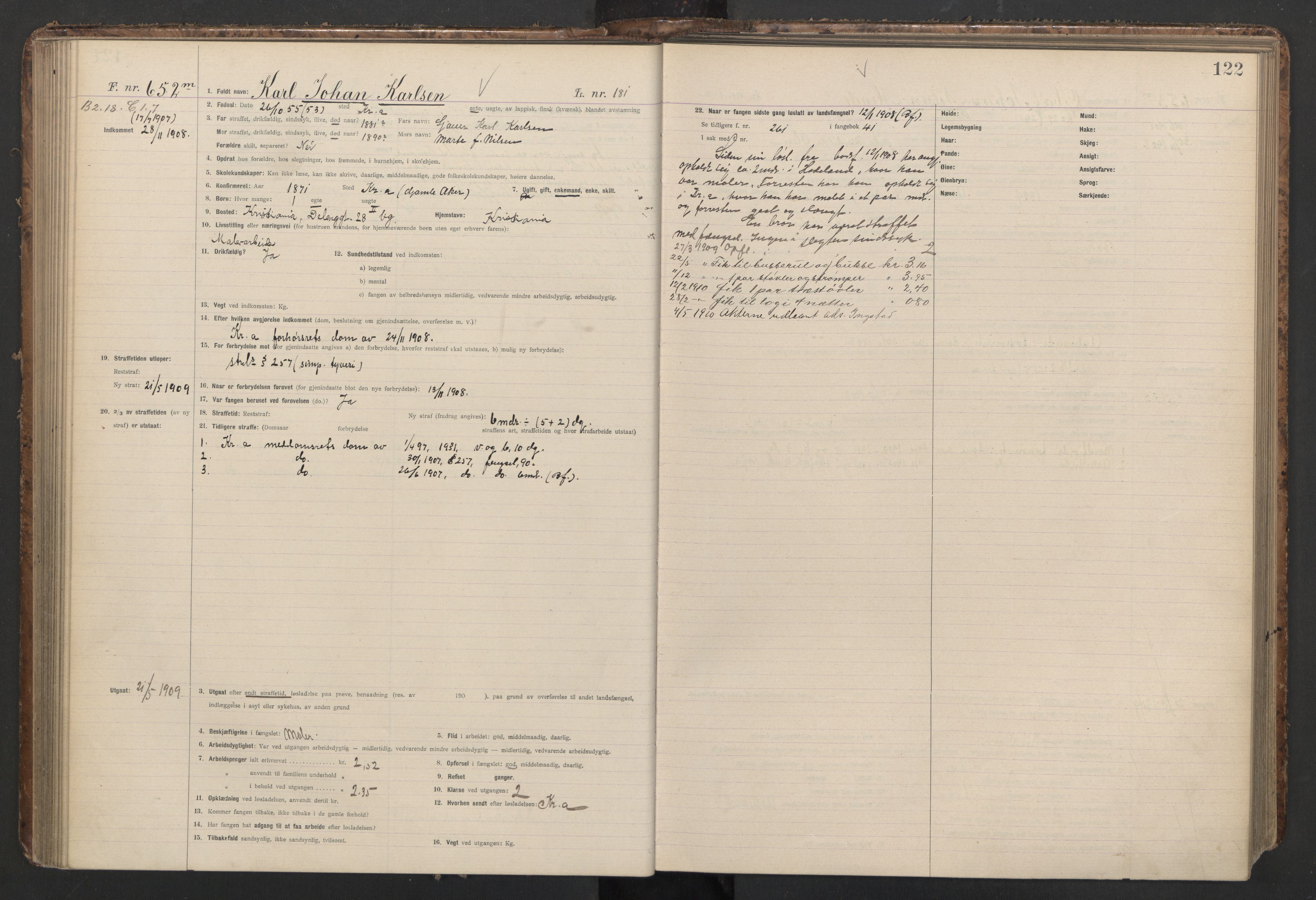 Botsfengslet, AV/RA-S-1539/D/Db/Dbb/L0042: 531m - 871m, 1908-1909, p. 122