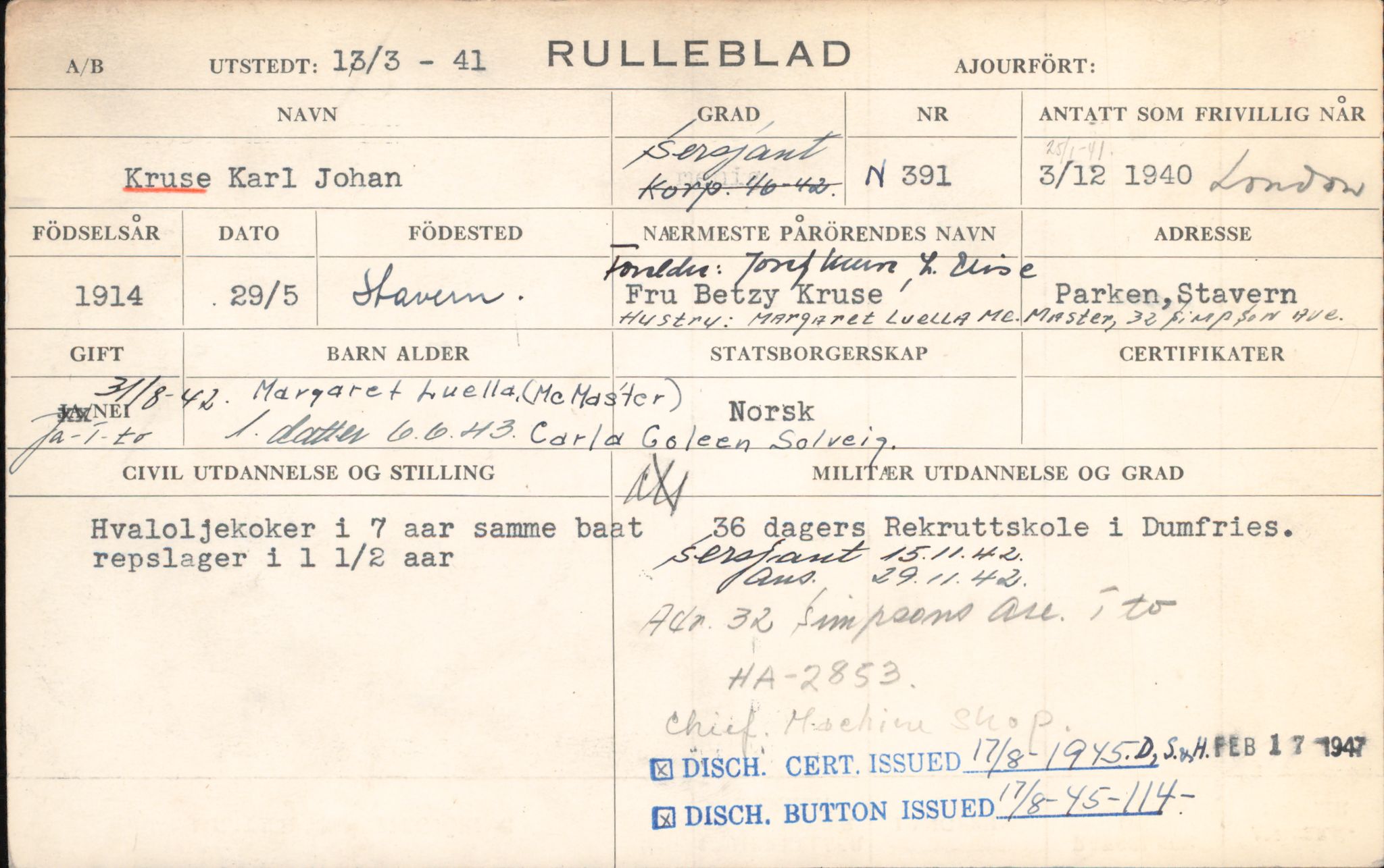 Forsvaret, Forsvarets overkommando/Luftforsvarsstaben, RA/RAFA-4079/P/Pa/L0036: Personellpapirer, 1914, p. 592