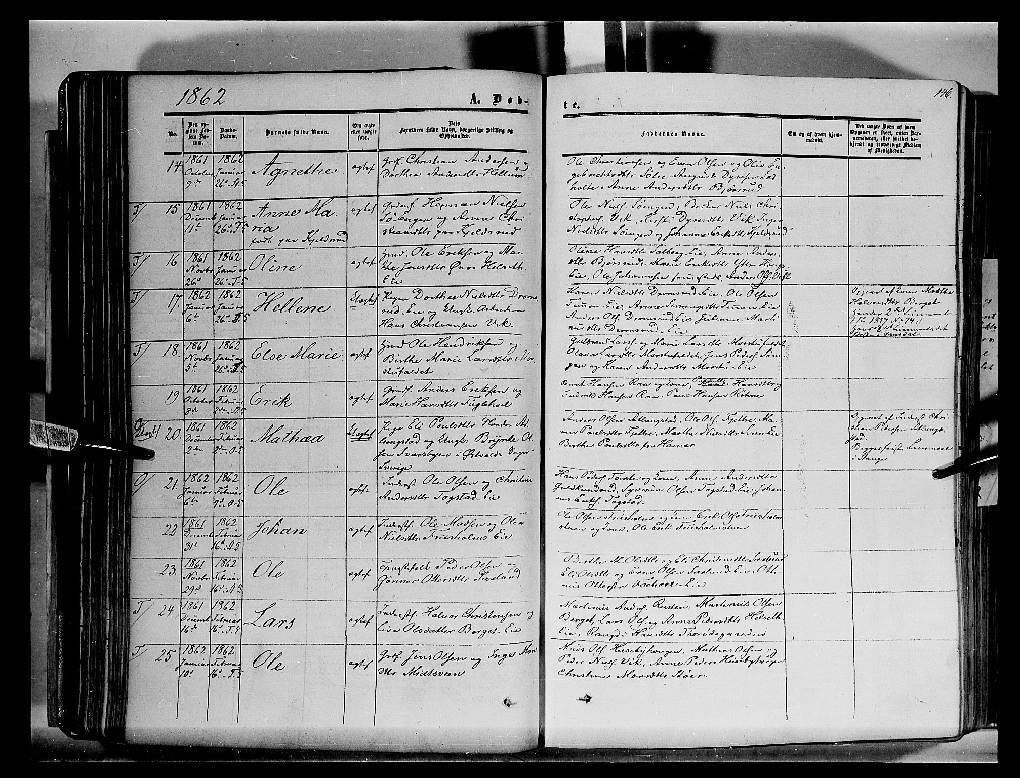 Stange prestekontor, AV/SAH-PREST-002/K/L0012: Parish register (official) no. 12, 1852-1862, p. 146