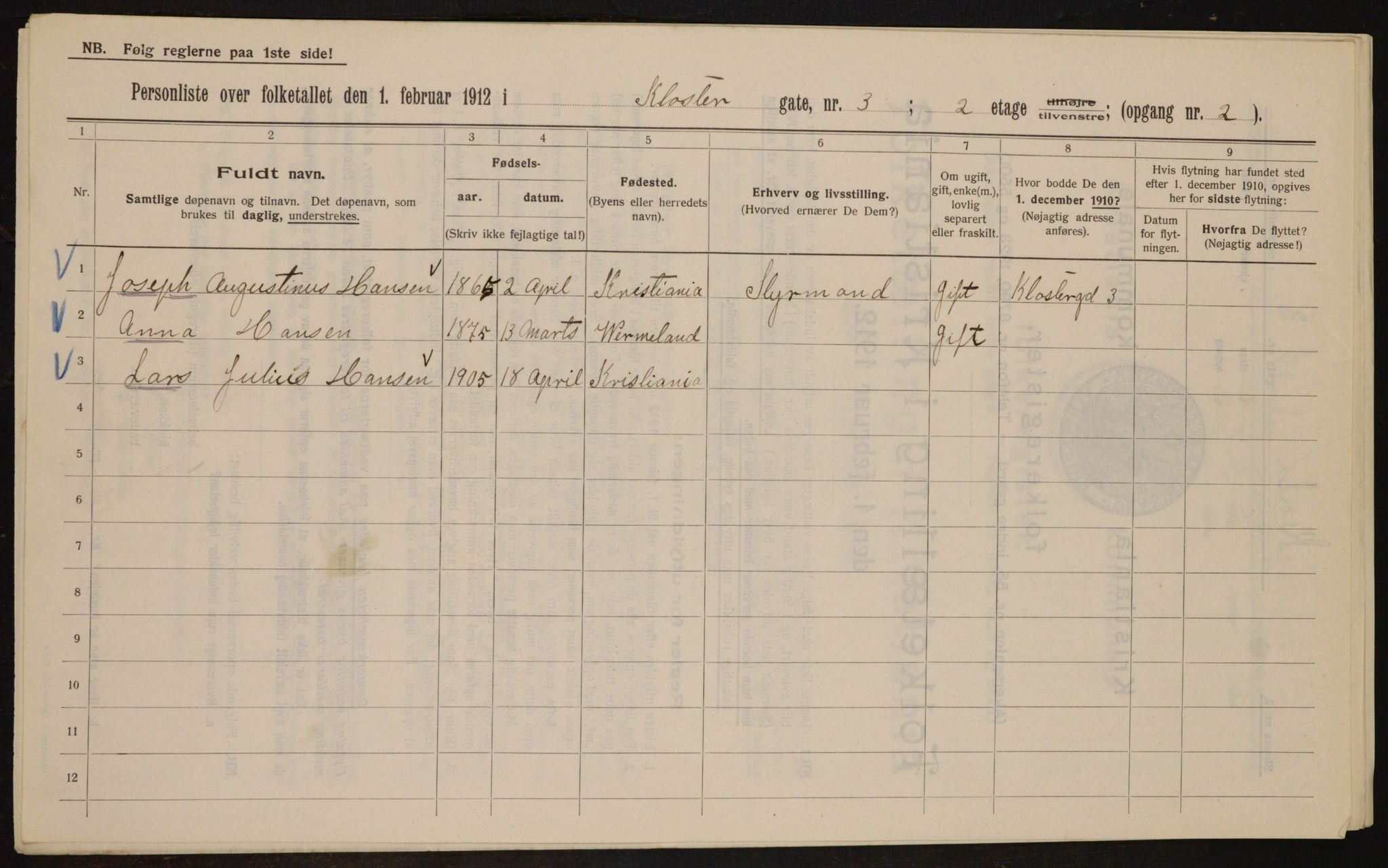 OBA, Municipal Census 1912 for Kristiania, 1912, p. 52333