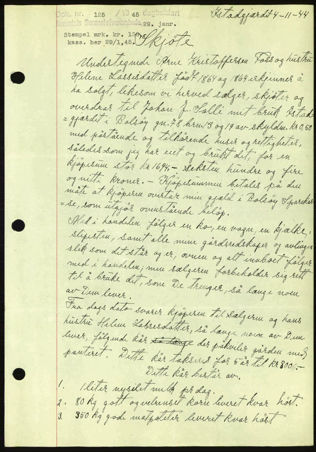 Romsdal sorenskriveri, AV/SAT-A-4149/1/2/2C: Mortgage book no. A17, 1944-1945, Diary no: : 125/1945