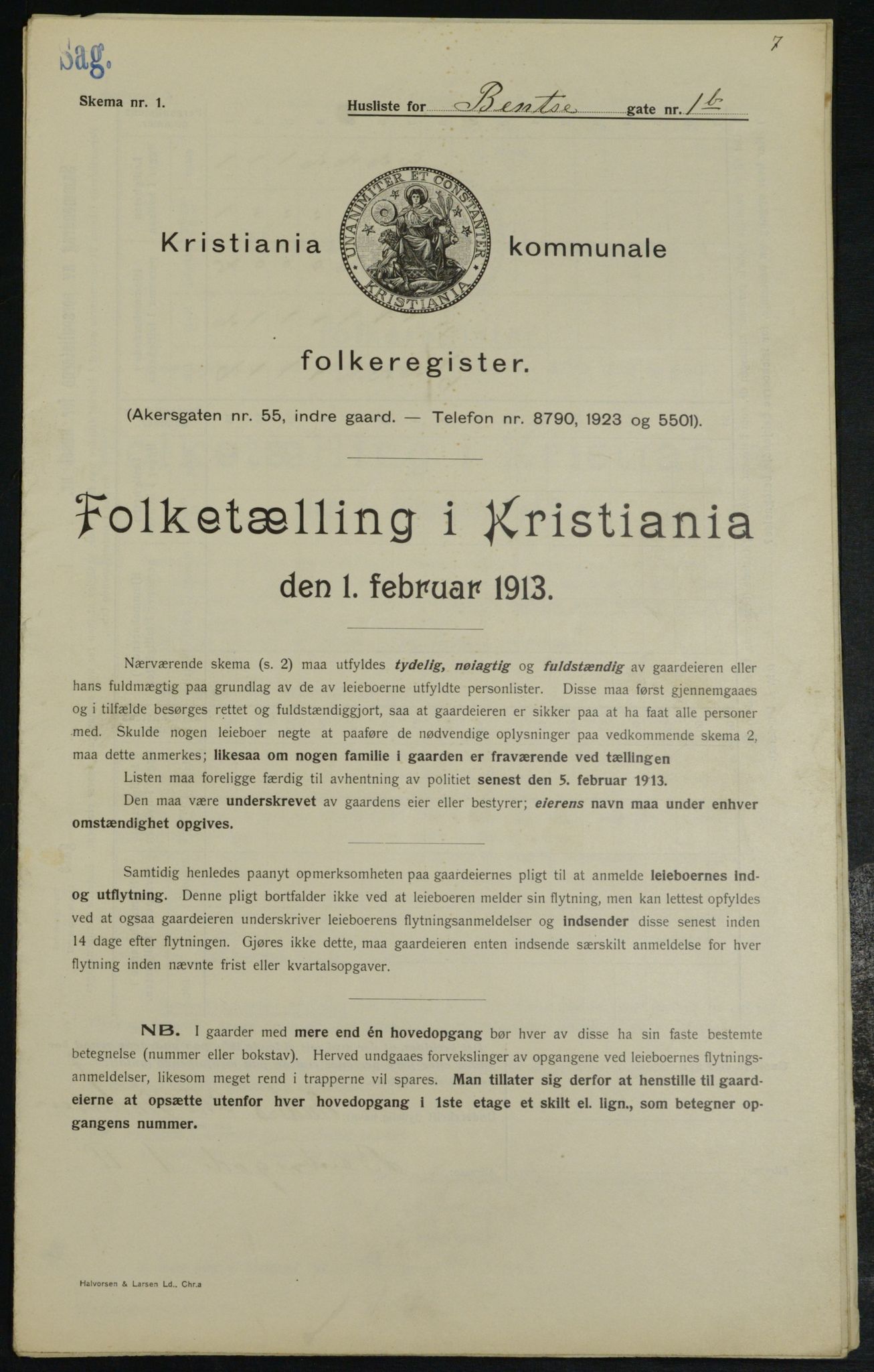 OBA, Municipal Census 1913 for Kristiania, 1913, p. 3361