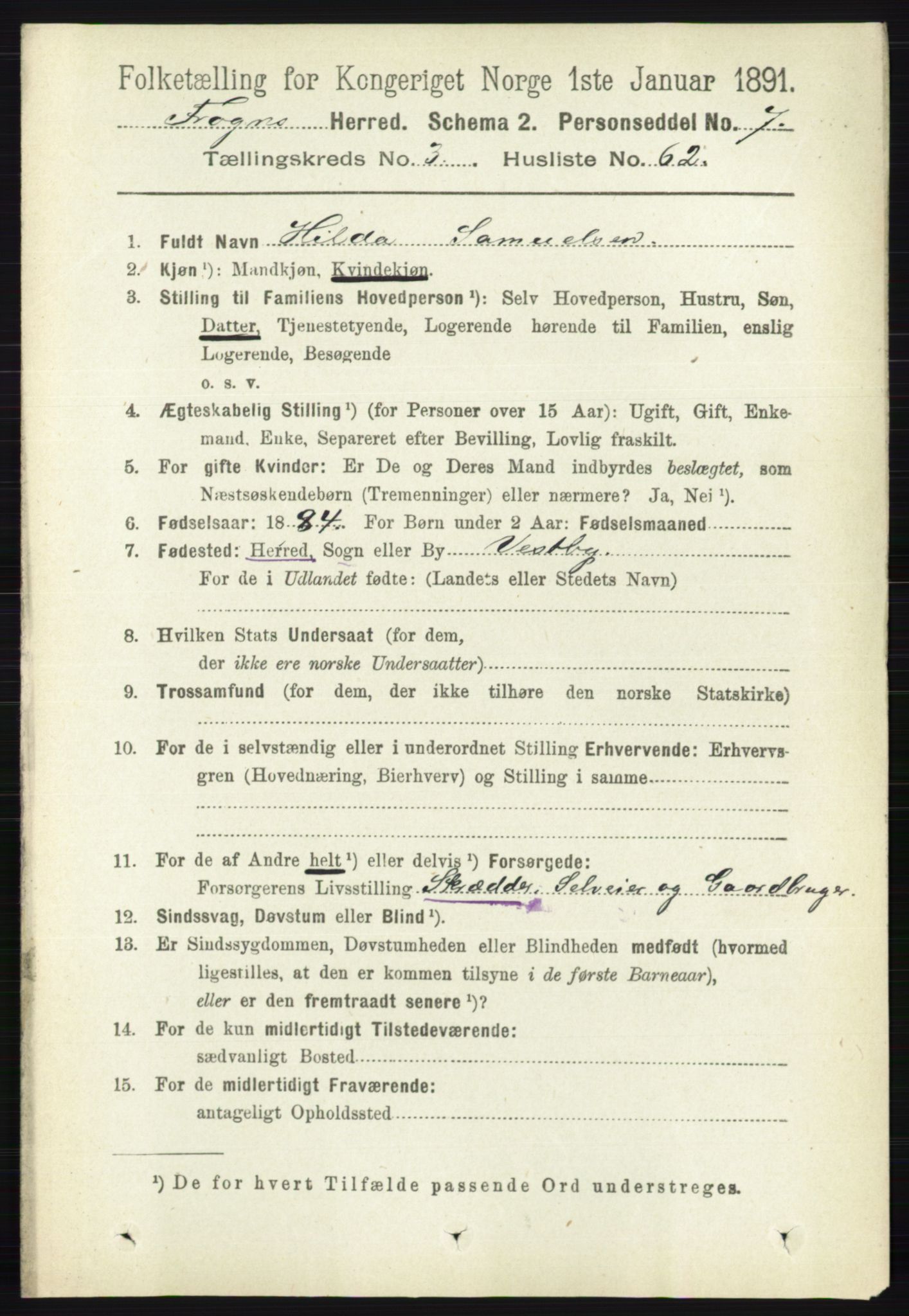 RA, 1891 census for 0215 Frogn, 1891, p. 2310