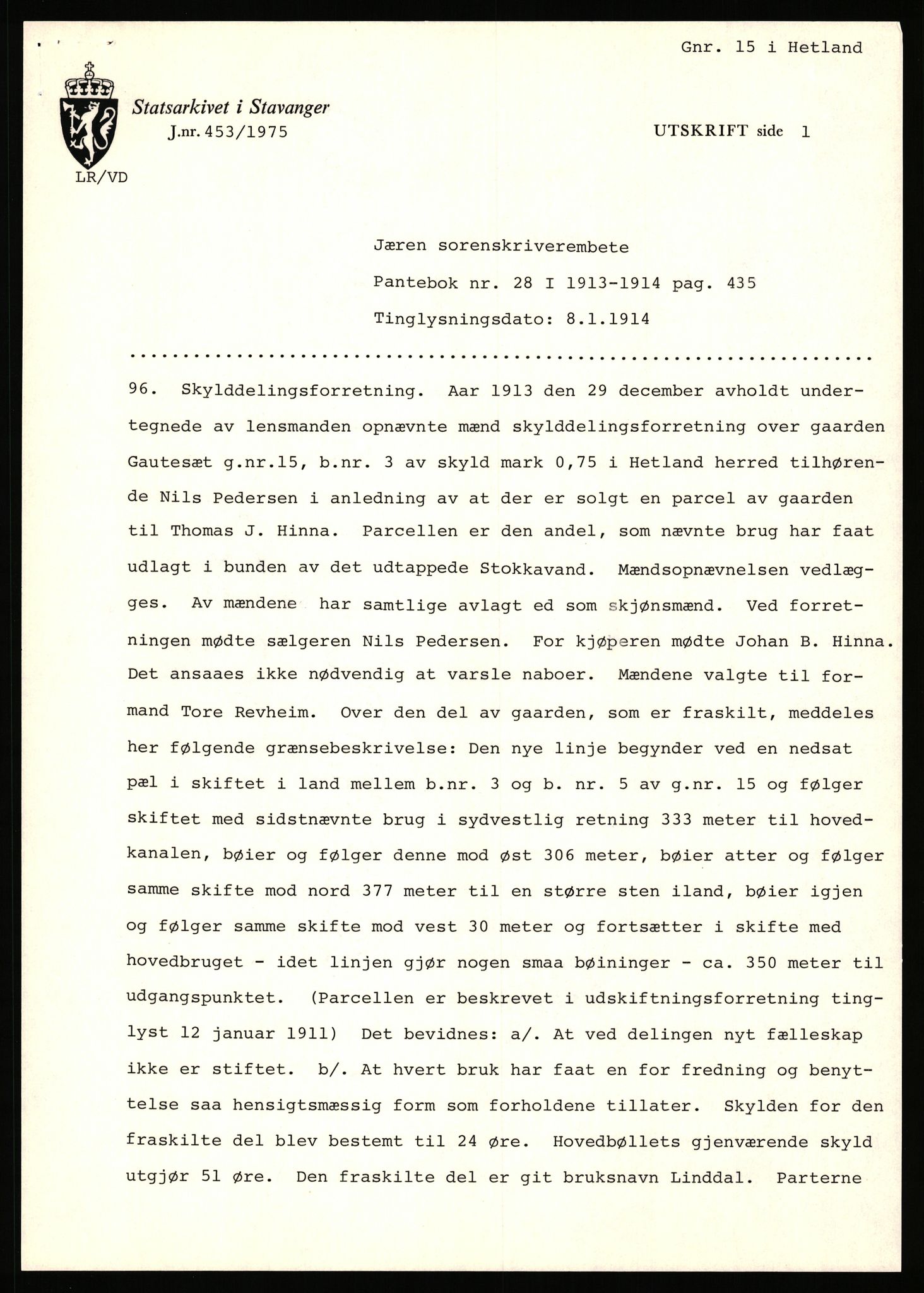 Statsarkivet i Stavanger, AV/SAST-A-101971/03/Y/Yj/L0025: Avskrifter sortert etter gårdsnavn: Garpestad - Gjerde, 1750-1930, p. 61