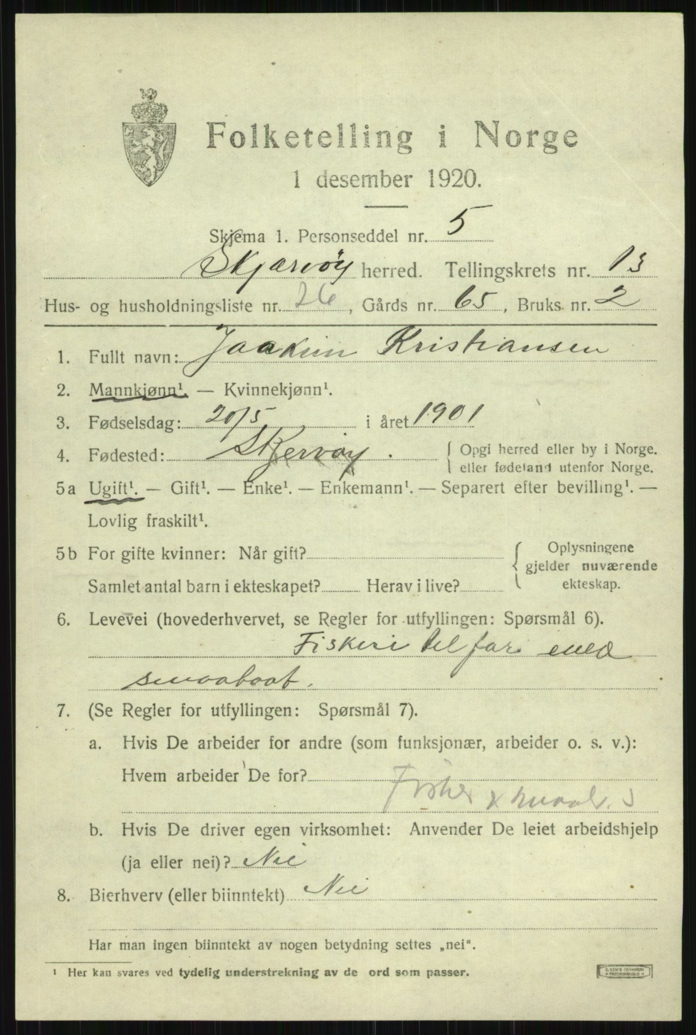 SATØ, 1920 census for Skjervøy, 1920, p. 6705