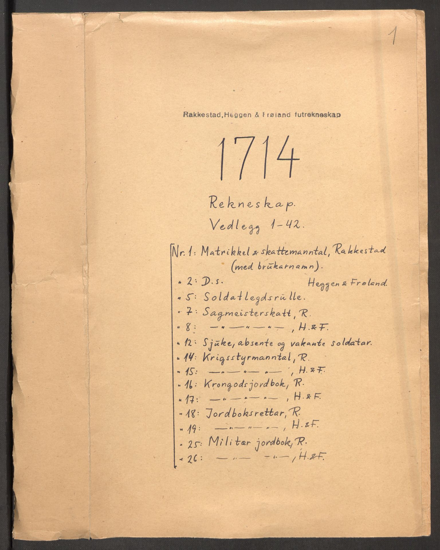 Rentekammeret inntil 1814, Reviderte regnskaper, Fogderegnskap, RA/EA-4092/R07/L0308: Fogderegnskap Rakkestad, Heggen og Frøland, 1714, p. 2