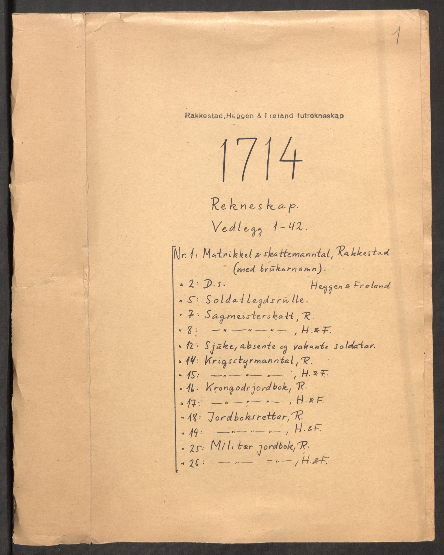Rentekammeret inntil 1814, Reviderte regnskaper, Fogderegnskap, AV/RA-EA-4092/R07/L0308: Fogderegnskap Rakkestad, Heggen og Frøland, 1714, p. 2