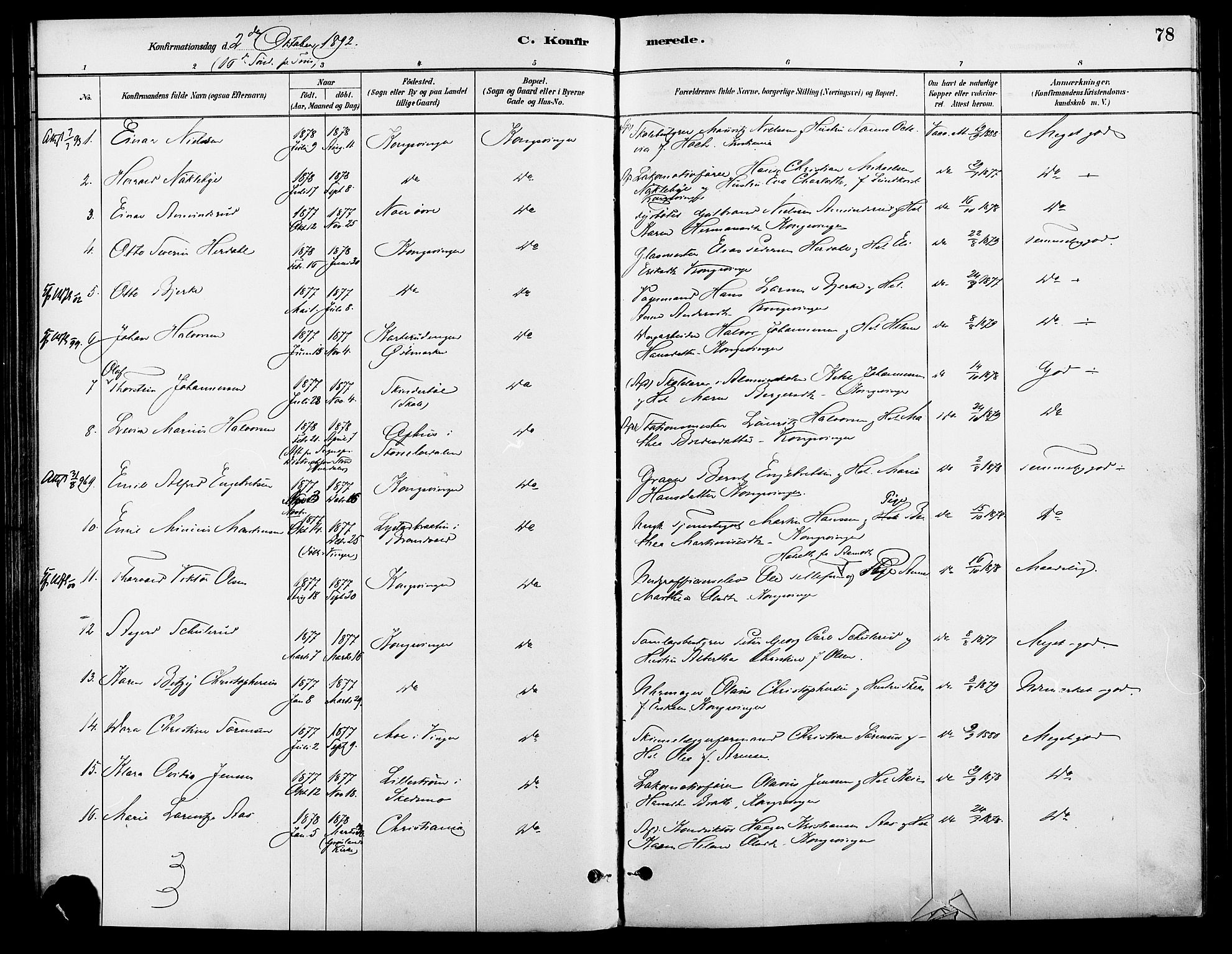 Vinger prestekontor, SAH/PREST-024/H/Ha/Haa/L0013: Parish register (official) no. 13, 1881-1897, p. 78