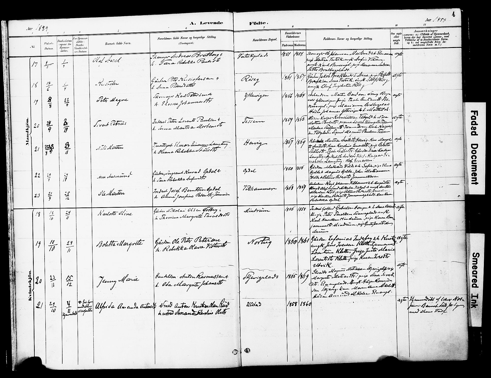 Ministerialprotokoller, klokkerbøker og fødselsregistre - Nord-Trøndelag, AV/SAT-A-1458/741/L0396: Parish register (official) no. 741A10, 1889-1901, p. 4