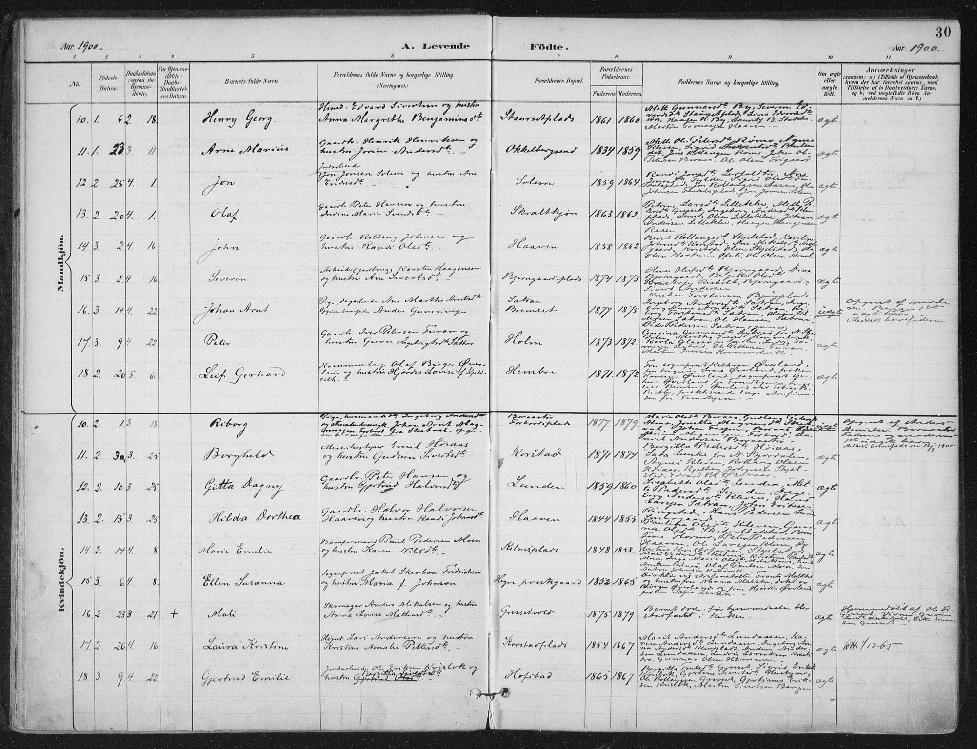 Ministerialprotokoller, klokkerbøker og fødselsregistre - Nord-Trøndelag, SAT/A-1458/703/L0031: Parish register (official) no. 703A04, 1893-1914, p. 30