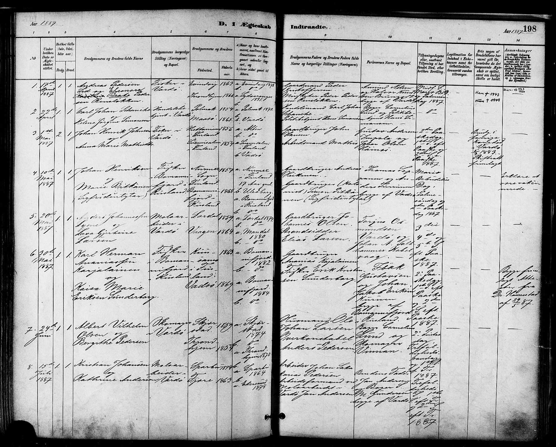 Vardø sokneprestkontor, SATØ/S-1332/H/Ha/L0007kirke: Parish register (official) no. 7, 1886-1897, p. 198