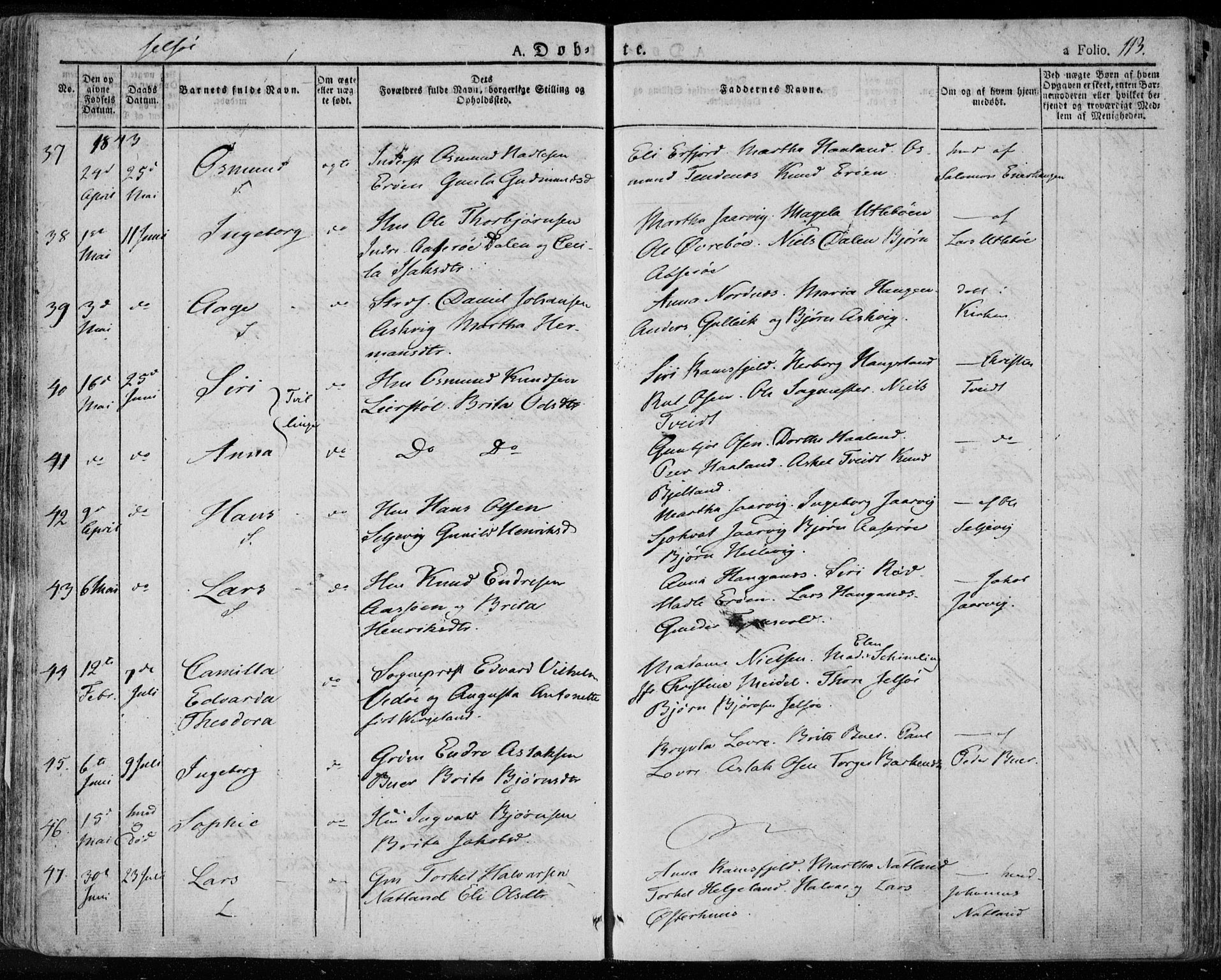 Jelsa sokneprestkontor, AV/SAST-A-101842/01/IV: Parish register (official) no. A 6.1, 1828-1853, p. 113