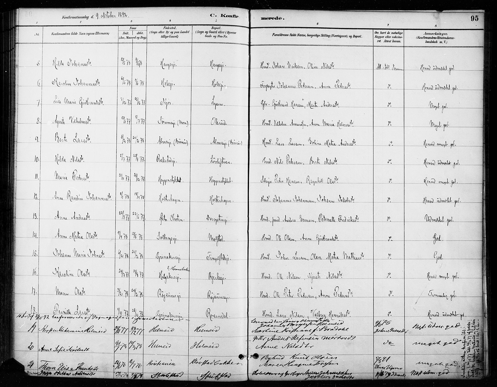 Gran prestekontor, SAH/PREST-112/H/Ha/Haa/L0018: Parish register (official) no. 18, 1889-1899, p. 95