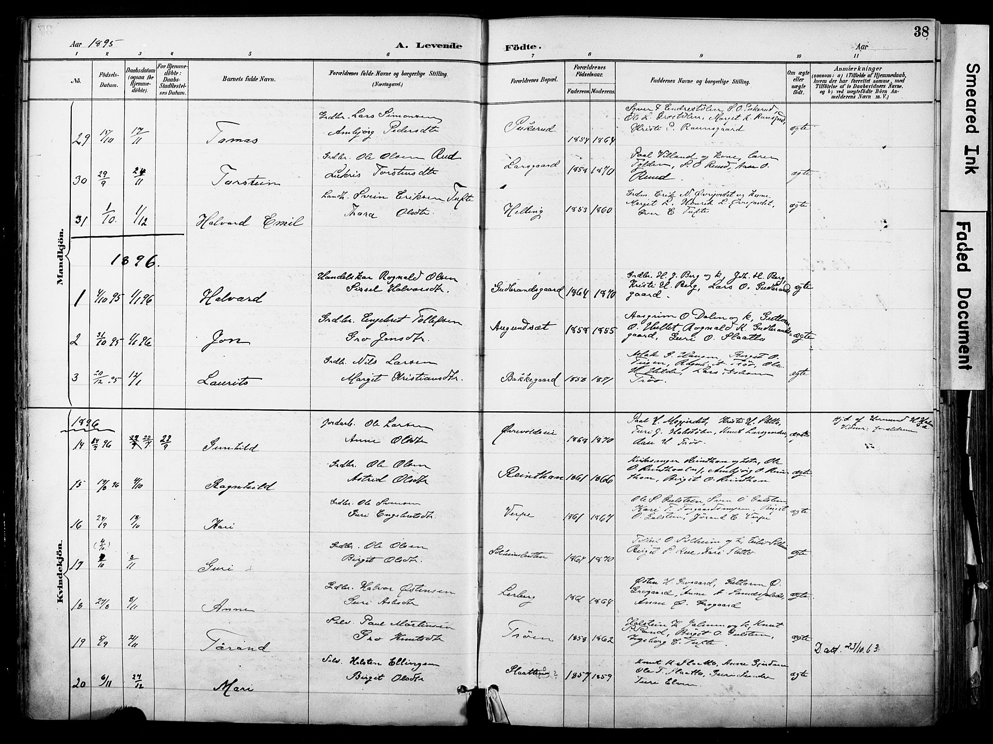Hol kirkebøker, AV/SAKO-A-227/F/Fa/L0003: Parish register (official) no. I 3, 1887-1918, p. 38