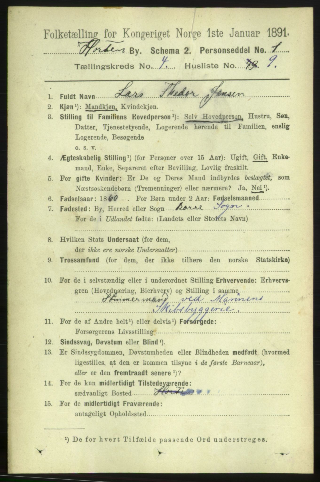 RA, 1891 census for 0703 Horten, 1891, p. 3273