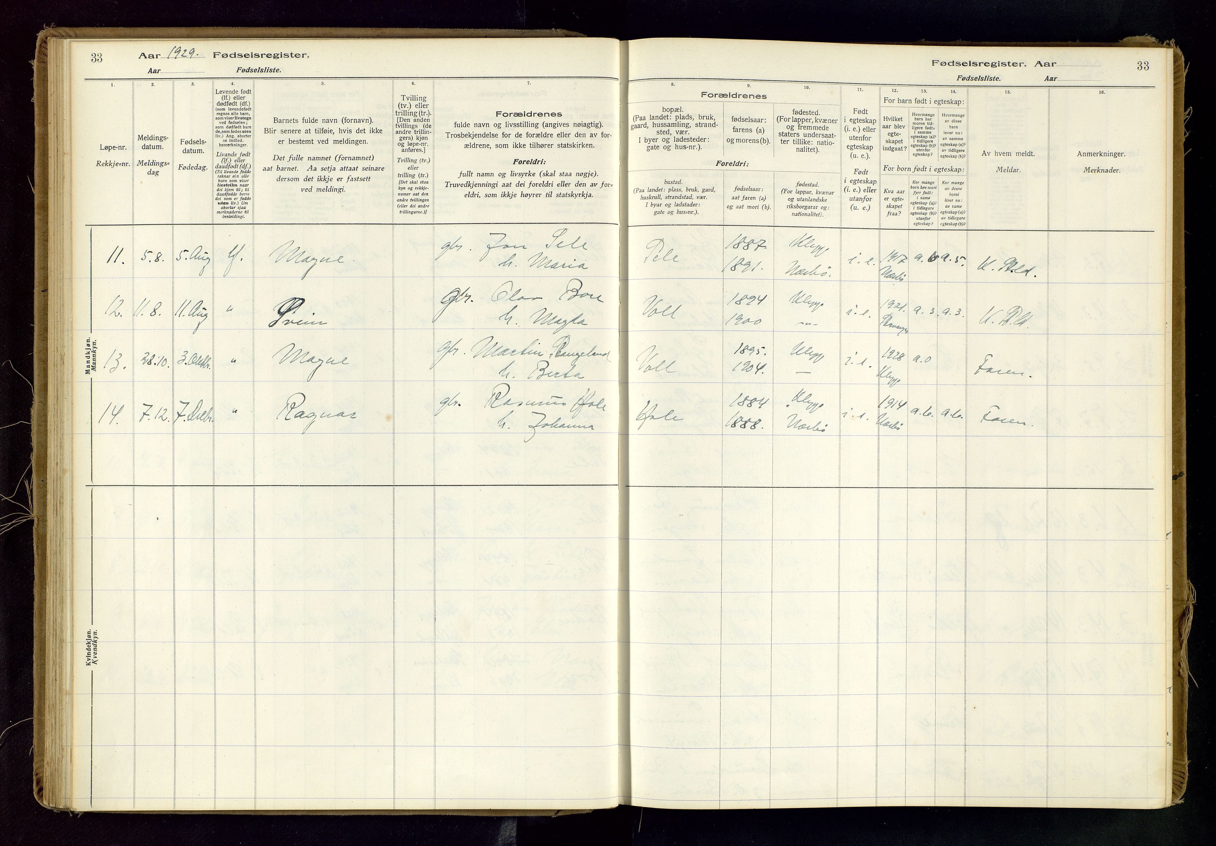 Klepp sokneprestkontor, AV/SAST-A-101803/001/704BAB/L0001: Birth register no. 1, 1916-1976, p. 33