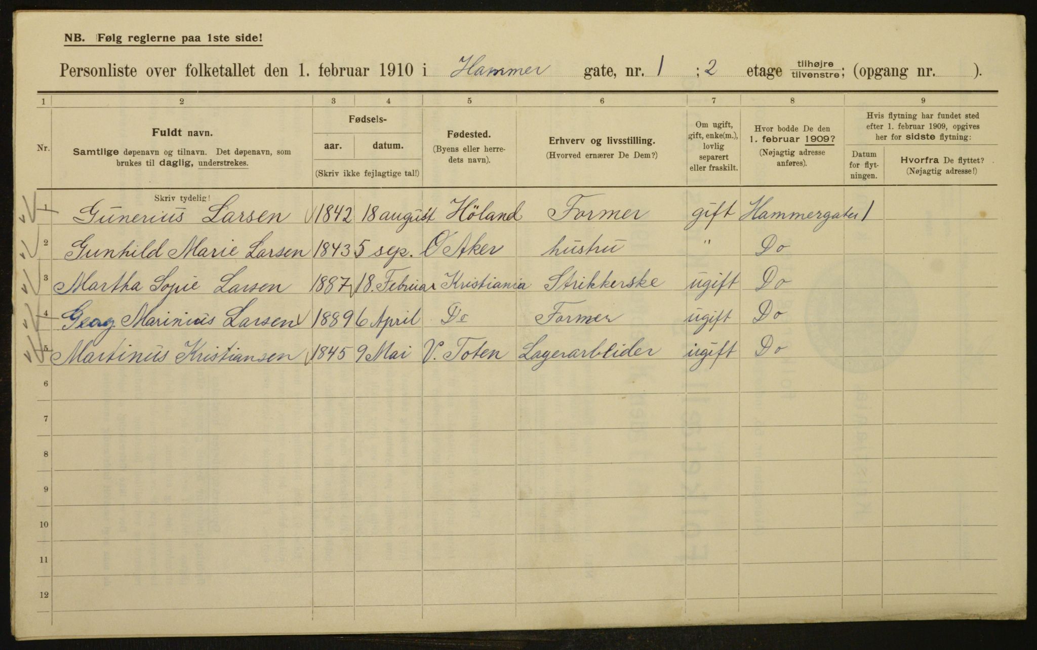 OBA, Municipal Census 1910 for Kristiania, 1910, p. 32187