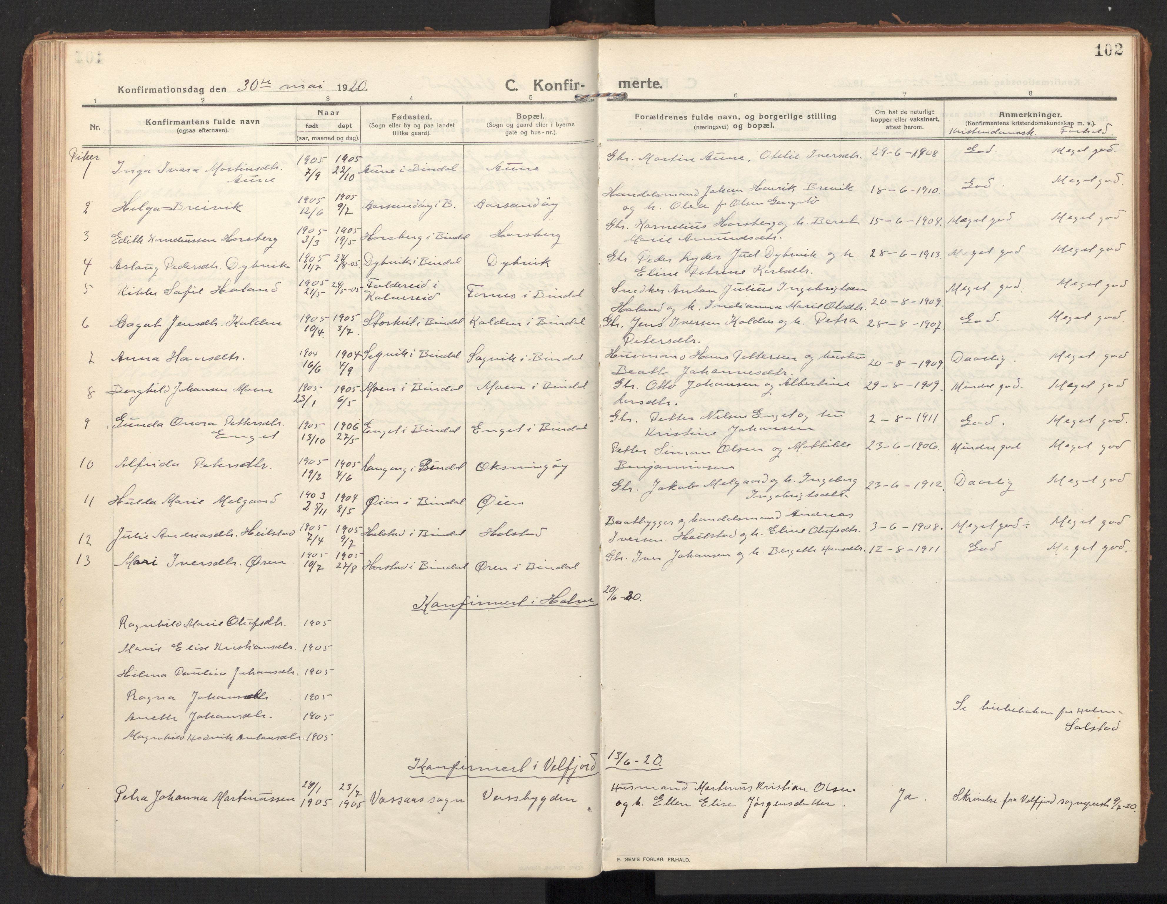 Ministerialprotokoller, klokkerbøker og fødselsregistre - Nordland, SAT/A-1459/810/L0156: Parish register (official) no. 810A15, 1915-1930, p. 102