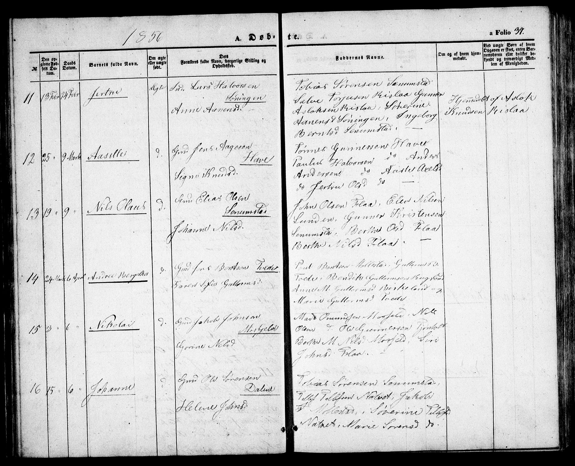 Birkenes sokneprestkontor, AV/SAK-1111-0004/F/Fb/L0002: Parish register (copy) no. B 2, 1849-1876, p. 37