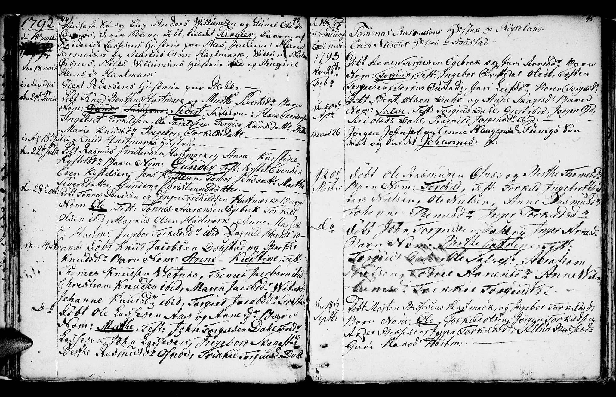 Mandal sokneprestkontor, SAK/1111-0030/F/Fa/Fab/L0002: Parish register (official) no. A 2, 1753-1801, p. 44-45