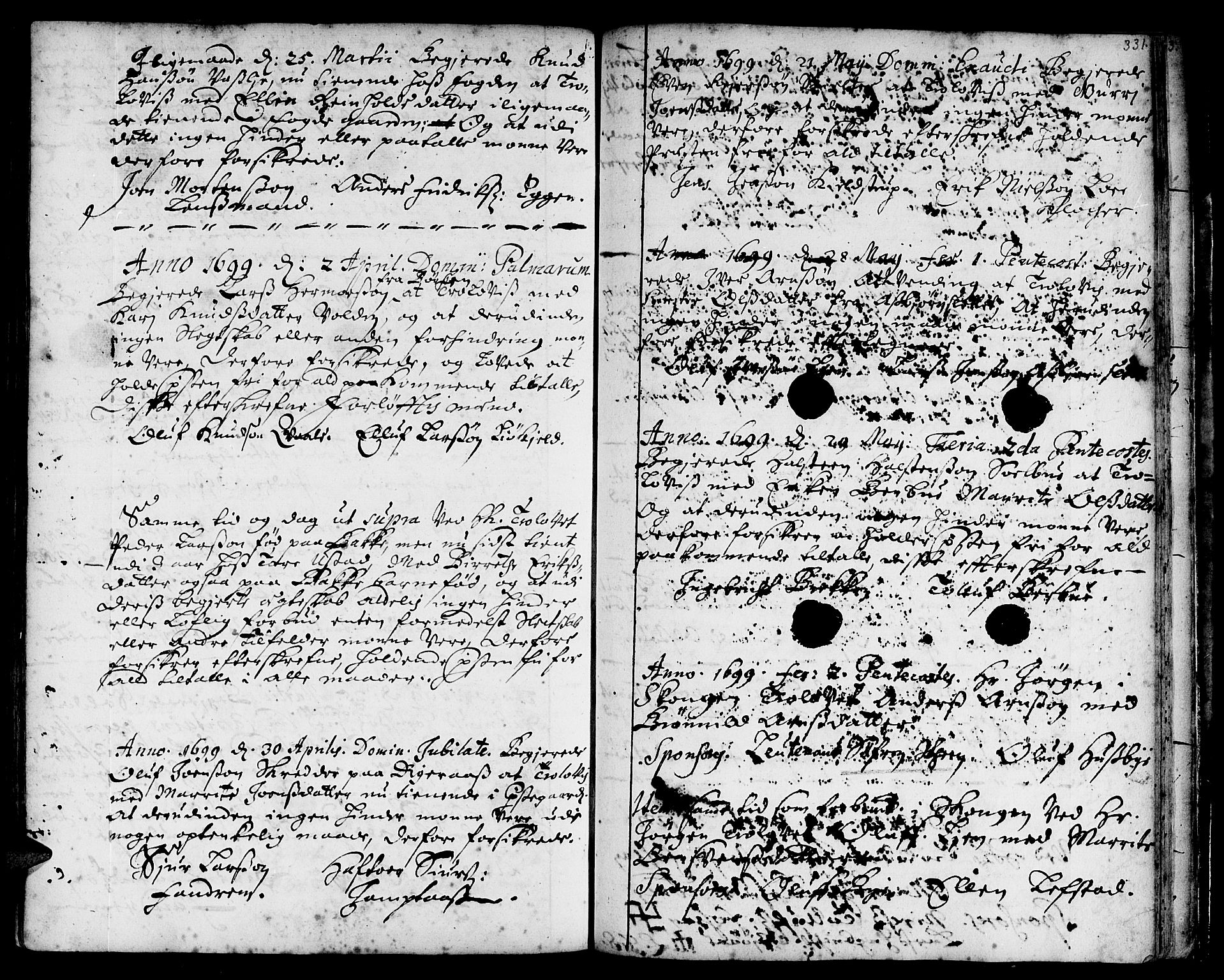 Ministerialprotokoller, klokkerbøker og fødselsregistre - Sør-Trøndelag, SAT/A-1456/668/L0801: Parish register (official) no. 668A01, 1695-1716, p. 330-331