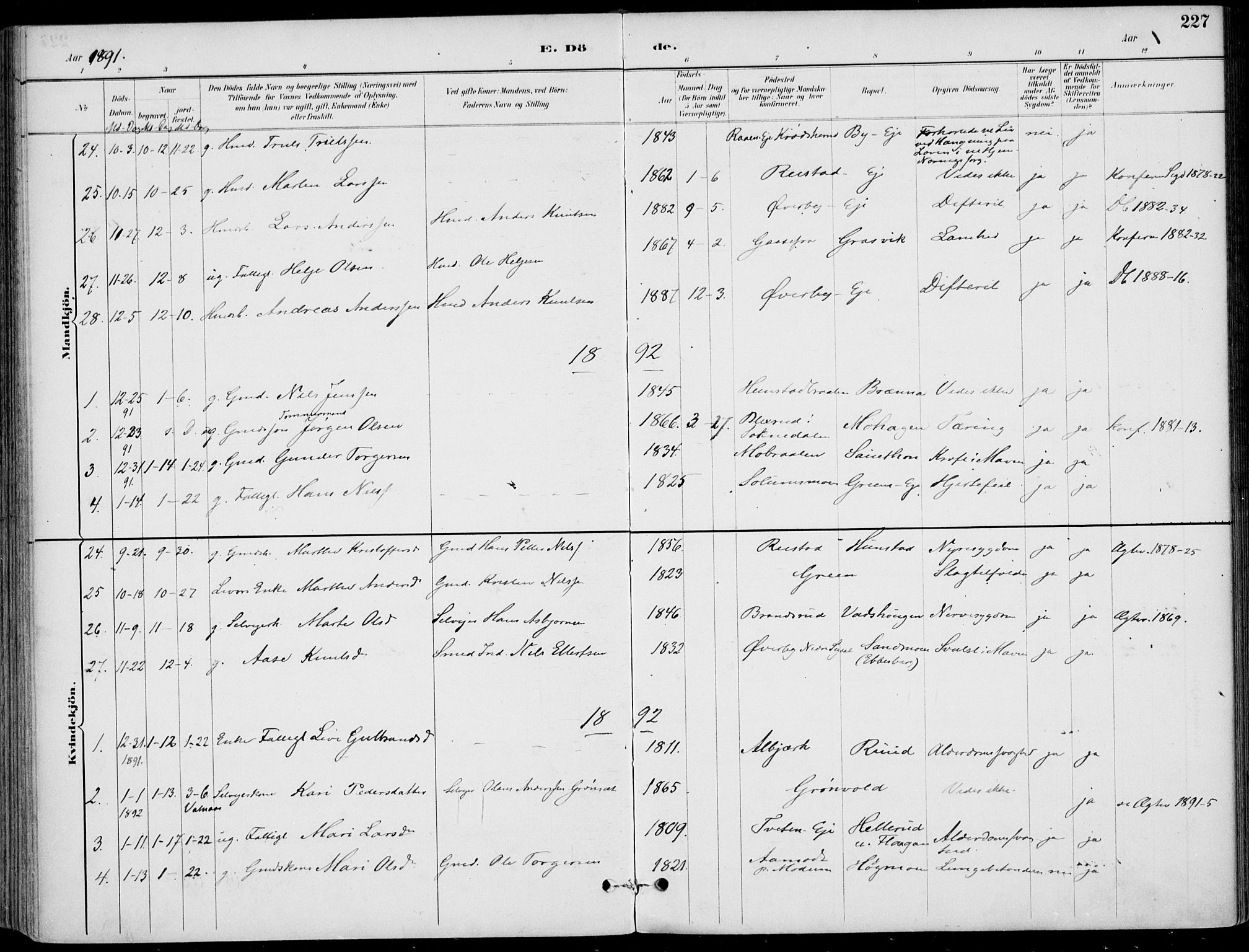 Sigdal kirkebøker, AV/SAKO-A-245/F/Fb/L0001: Parish register (official) no. II 1, 1888-1900, p. 227