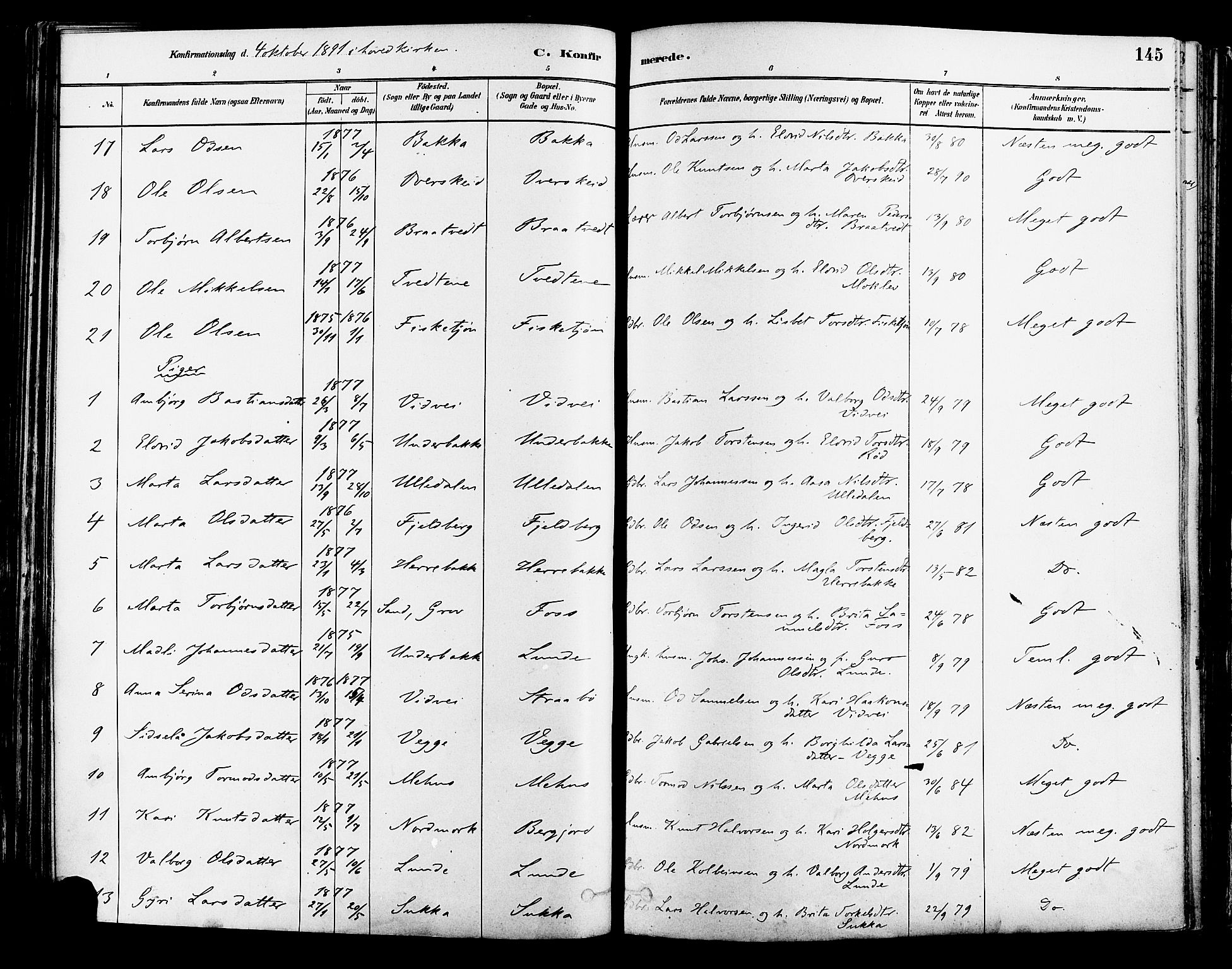 Suldal sokneprestkontor, AV/SAST-A-101845/01/IV/L0011: Parish register (official) no. A 11, 1878-1900, p. 145