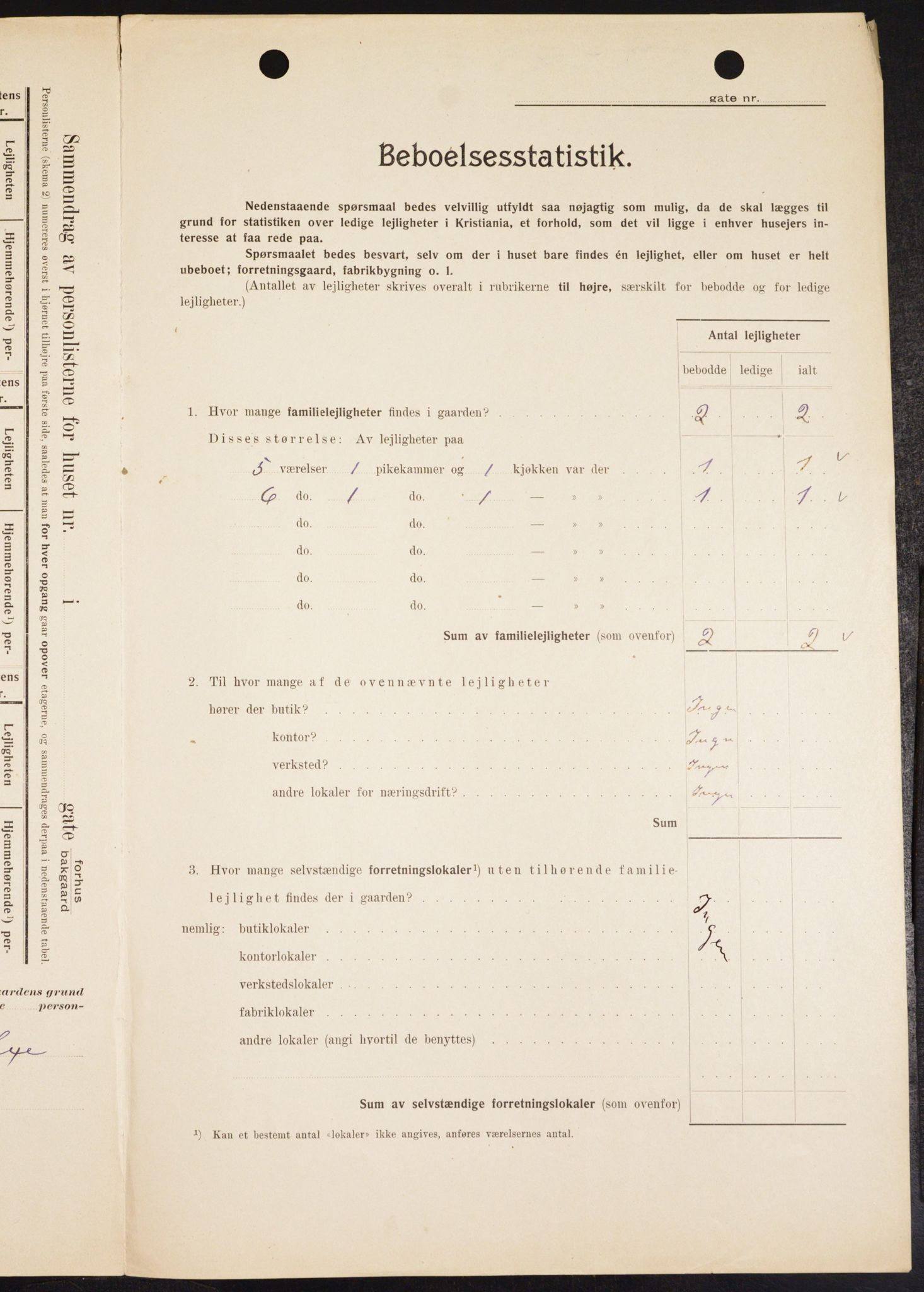 OBA, Municipal Census 1909 for Kristiania, 1909, p. 278