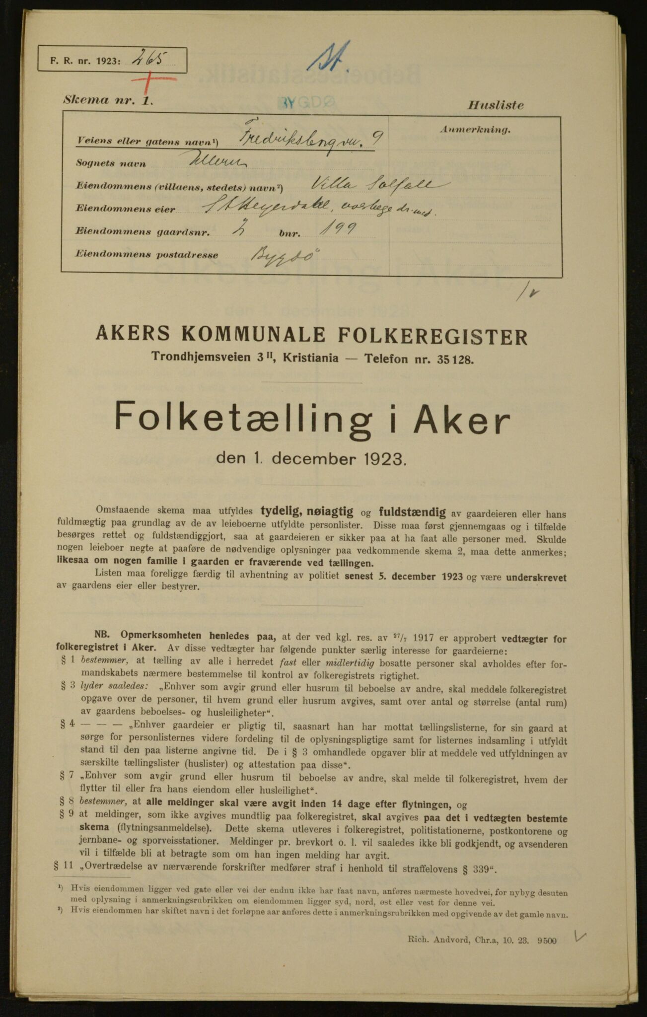 , Municipal Census 1923 for Aker, 1923, p. 1740