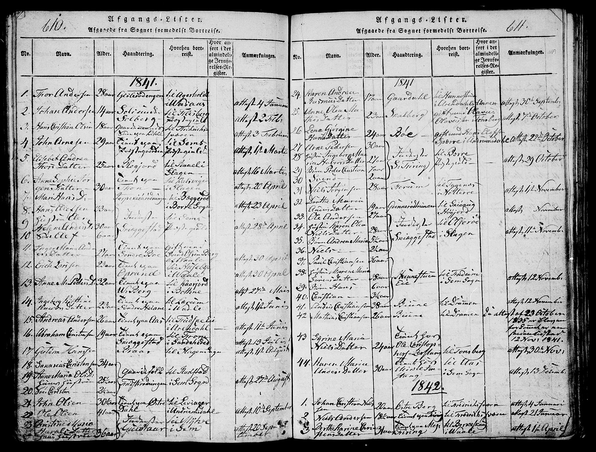 Ramnes kirkebøker, SAKO/A-314/G/Ga/L0001: Parish register (copy) no. I 1, 1813-1847, p. 610-611