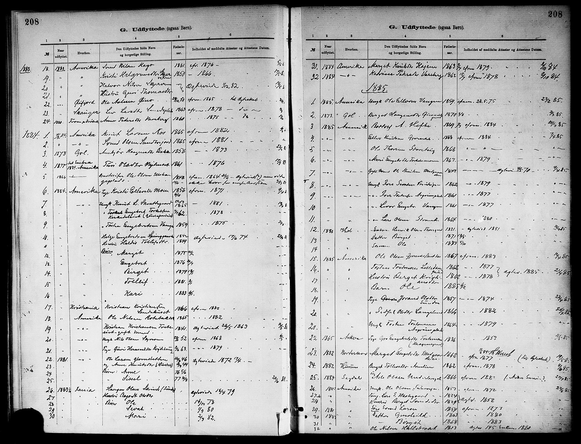Ål kirkebøker, SAKO/A-249/F/Fa/L0008: Parish register (official) no. I 8, 1882-1896, p. 208