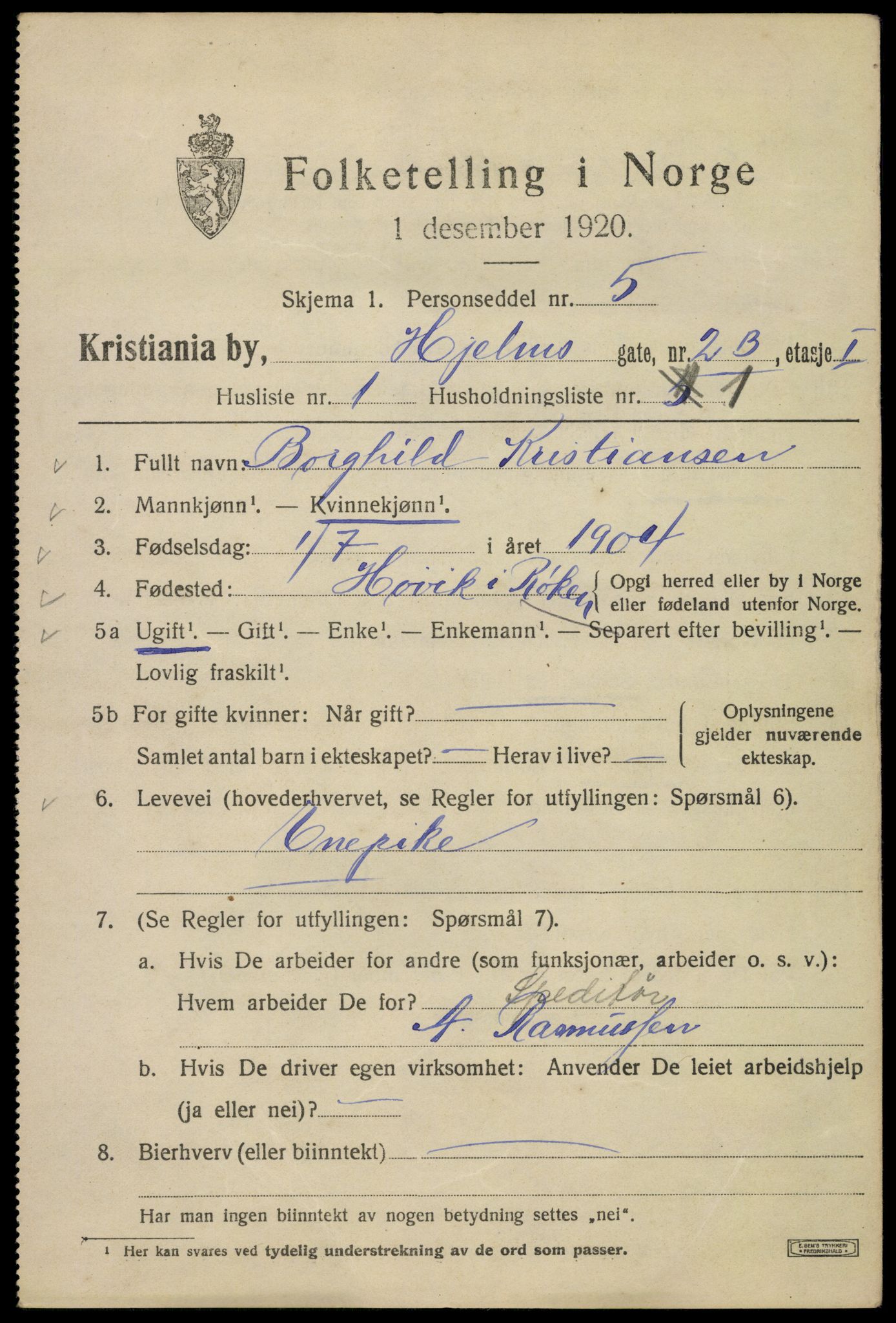 SAO, 1920 census for Kristiania, 1920, p. 294035