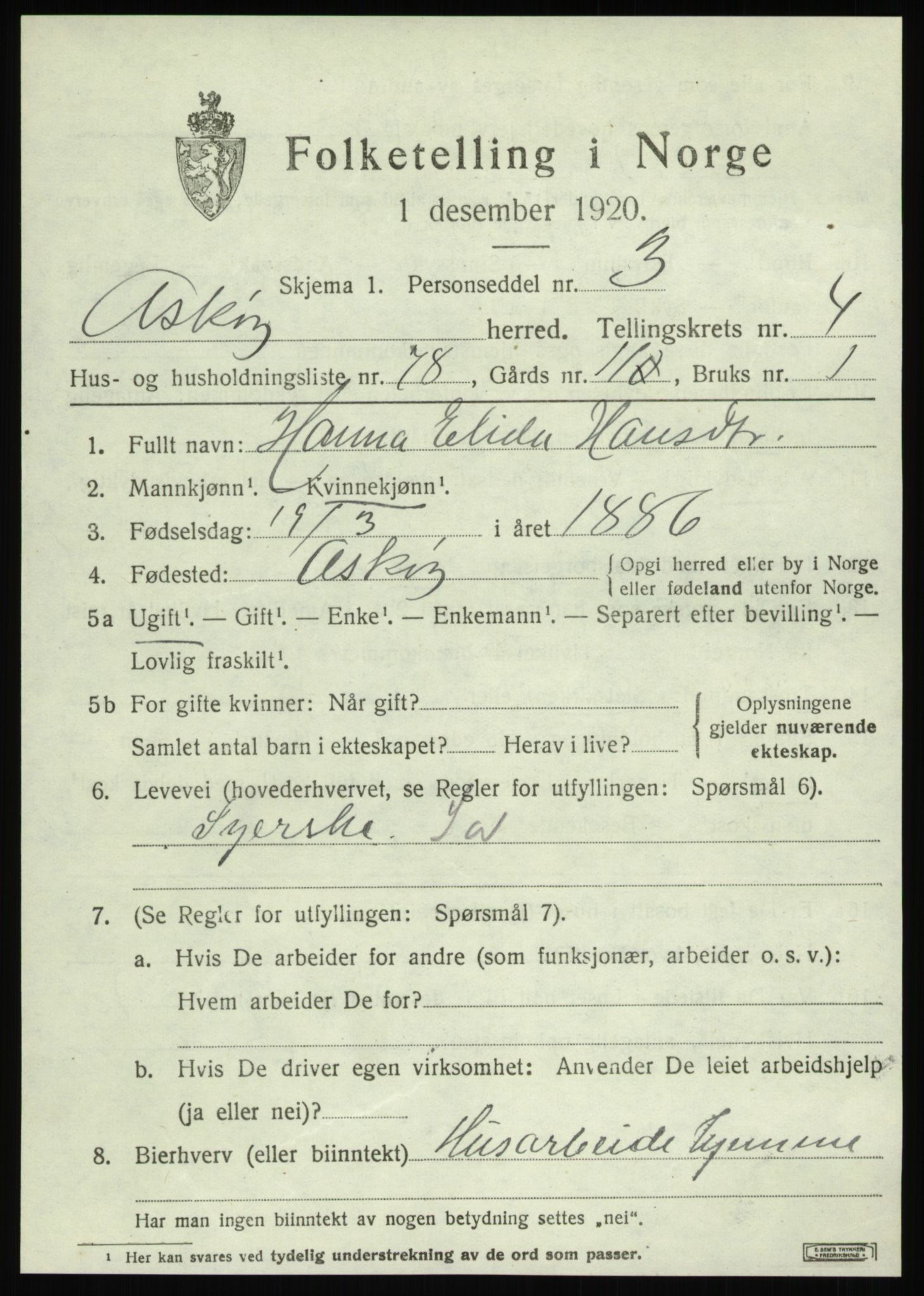 SAB, 1920 census for Askøy, 1920, p. 8598
