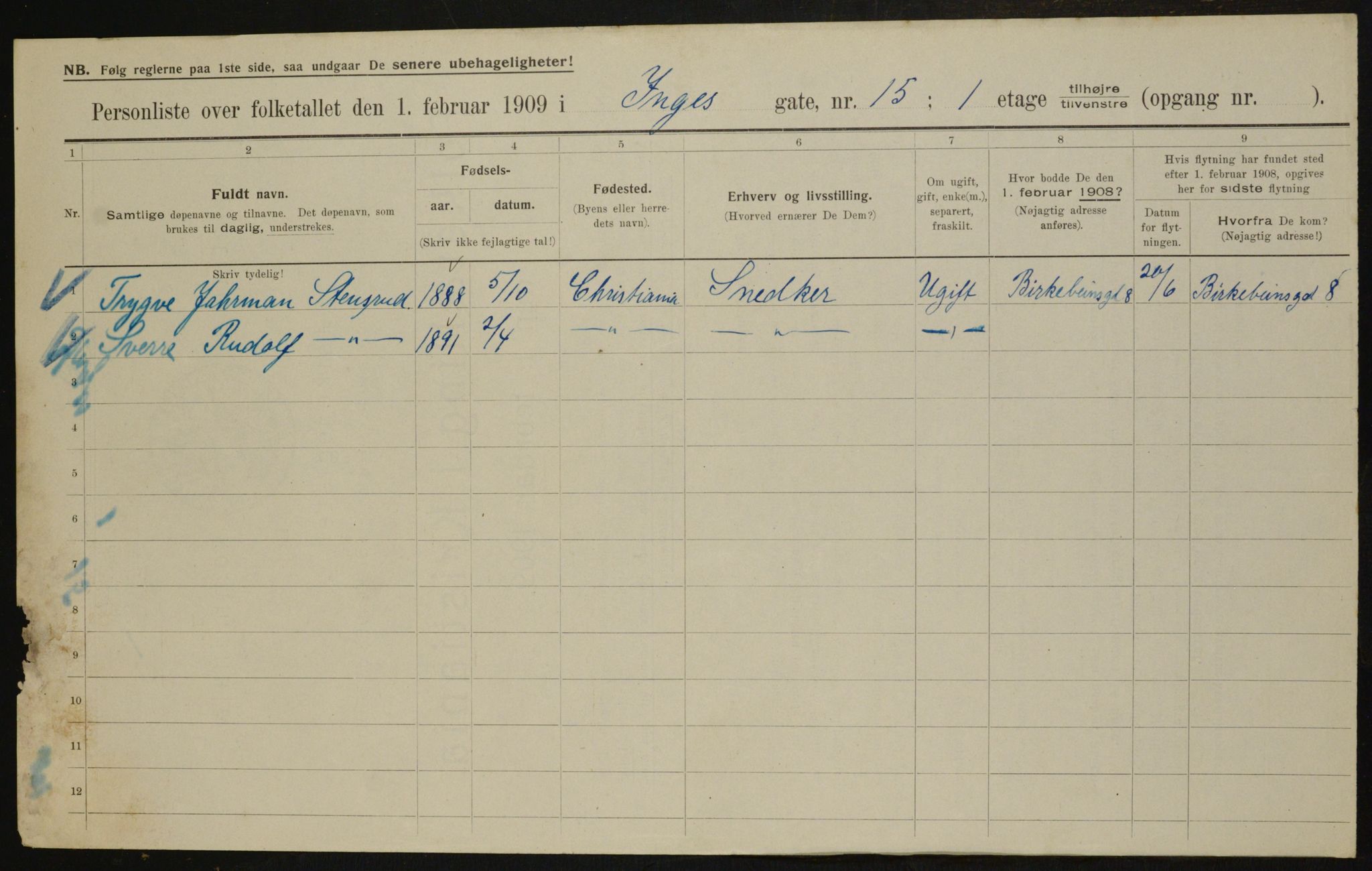 OBA, Municipal Census 1909 for Kristiania, 1909, p. 40200