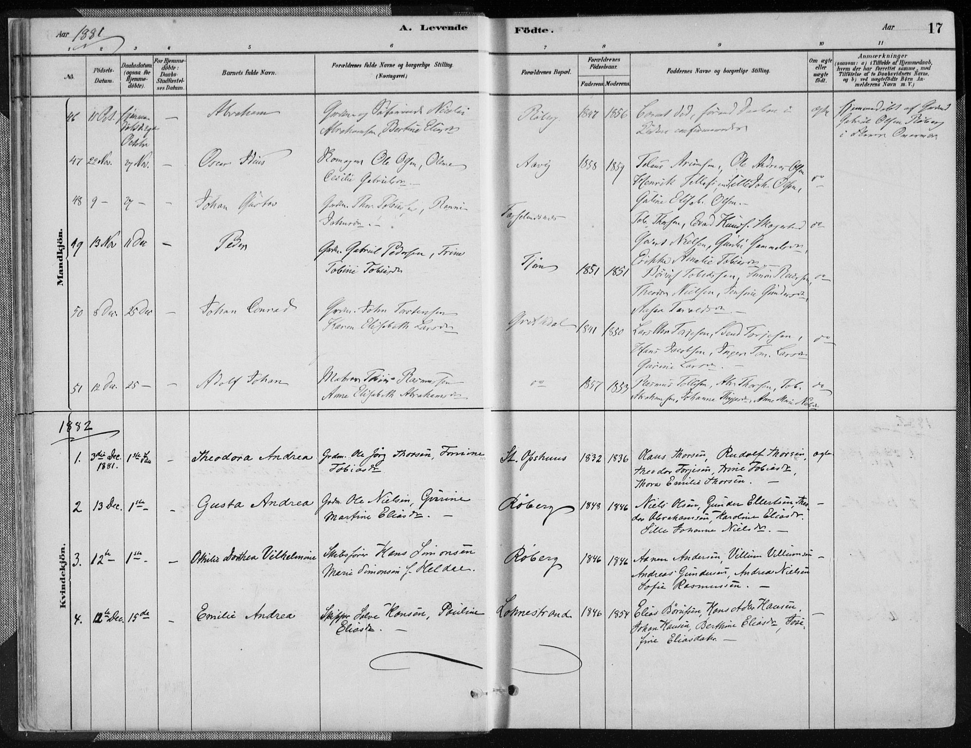 Sør-Audnedal sokneprestkontor, AV/SAK-1111-0039/F/Fa/Fab/L0009: Parish register (official) no. A 9, 1880-1895, p. 17