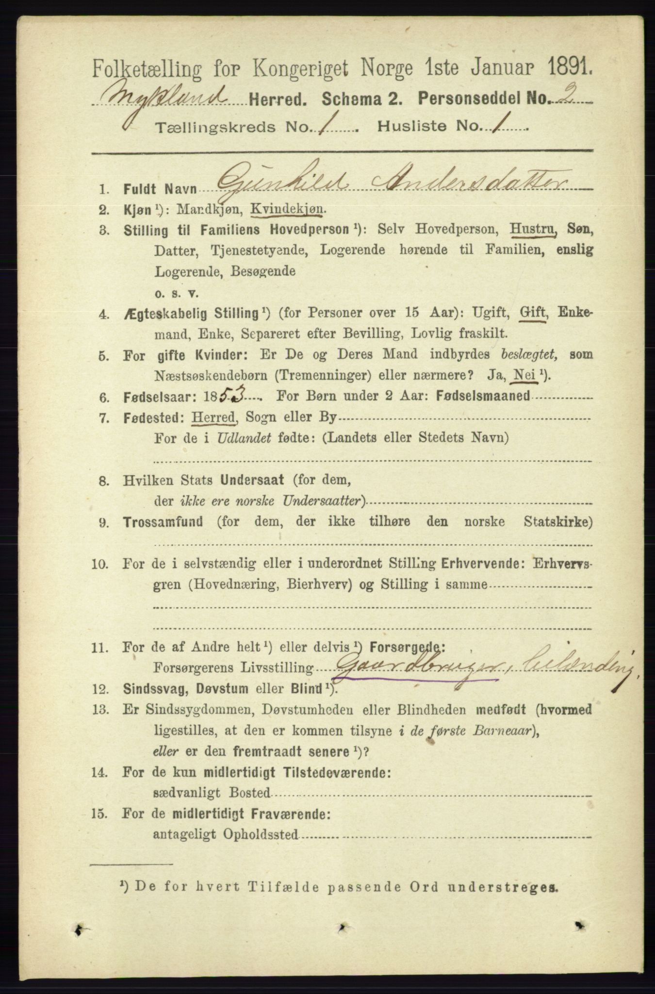 RA, 1891 census for 0932 Mykland, 1891, p. 47