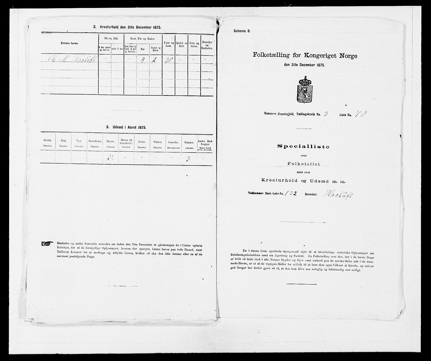 SAB, 1875 census for 1254P Hamre, 1875, p. 446