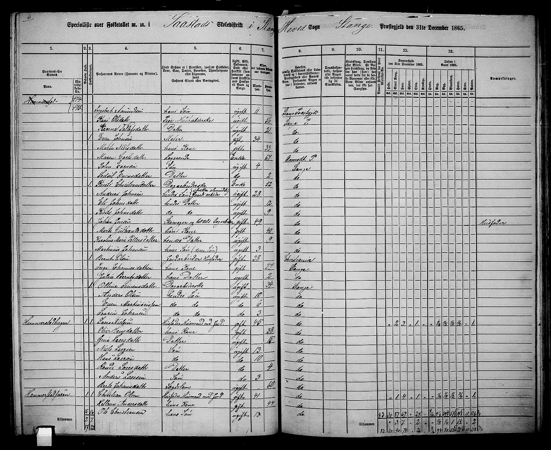 RA, 1865 census for Stange, 1865, p. 156