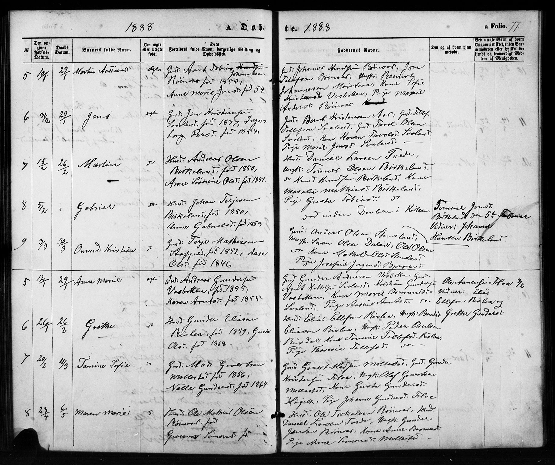 Birkenes sokneprestkontor, AV/SAK-1111-0004/F/Fb/L0003: Parish register (copy) no. B 3, 1876-1892, p. 77