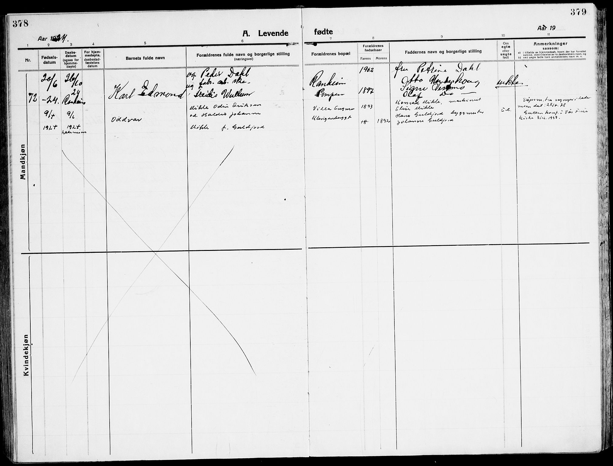 Ministerialprotokoller, klokkerbøker og fødselsregistre - Sør-Trøndelag, SAT/A-1456/607/L0321: Parish register (official) no. 607A05, 1916-1935, p. 378-379