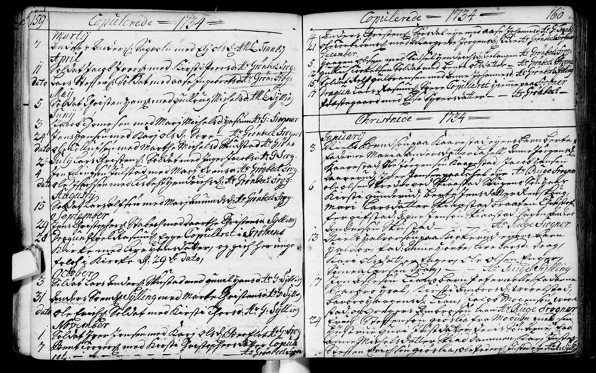 Lier kirkebøker, SAKO/A-230/F/Fa/L0003: Parish register (official) no. I 3, 1727-1748, p. 159-160