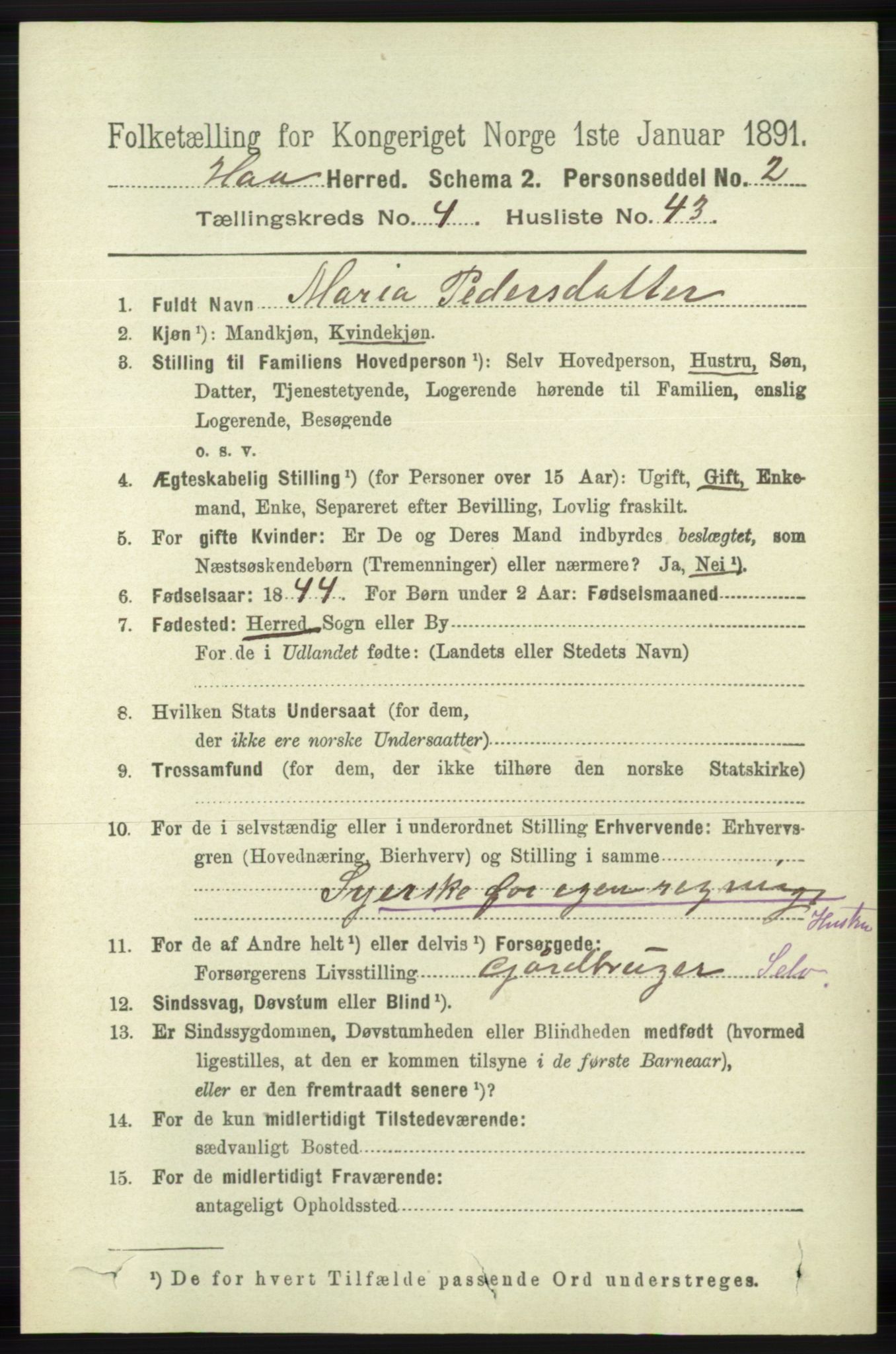 RA, 1891 census for 1119 Hå, 1891, p. 1281