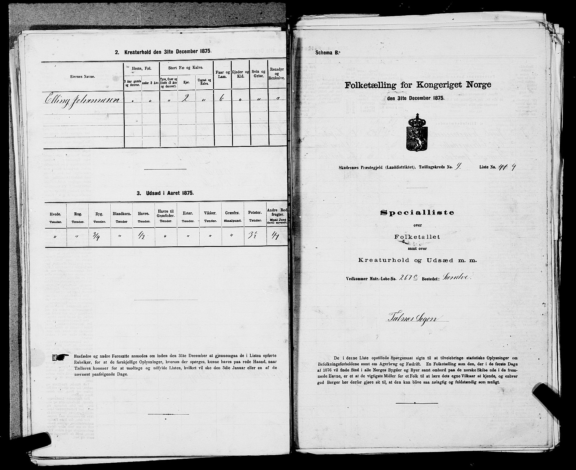 SAST, 1875 census for 1150L Skudenes/Falnes, Åkra og Ferkingstad, 1875, p. 1224