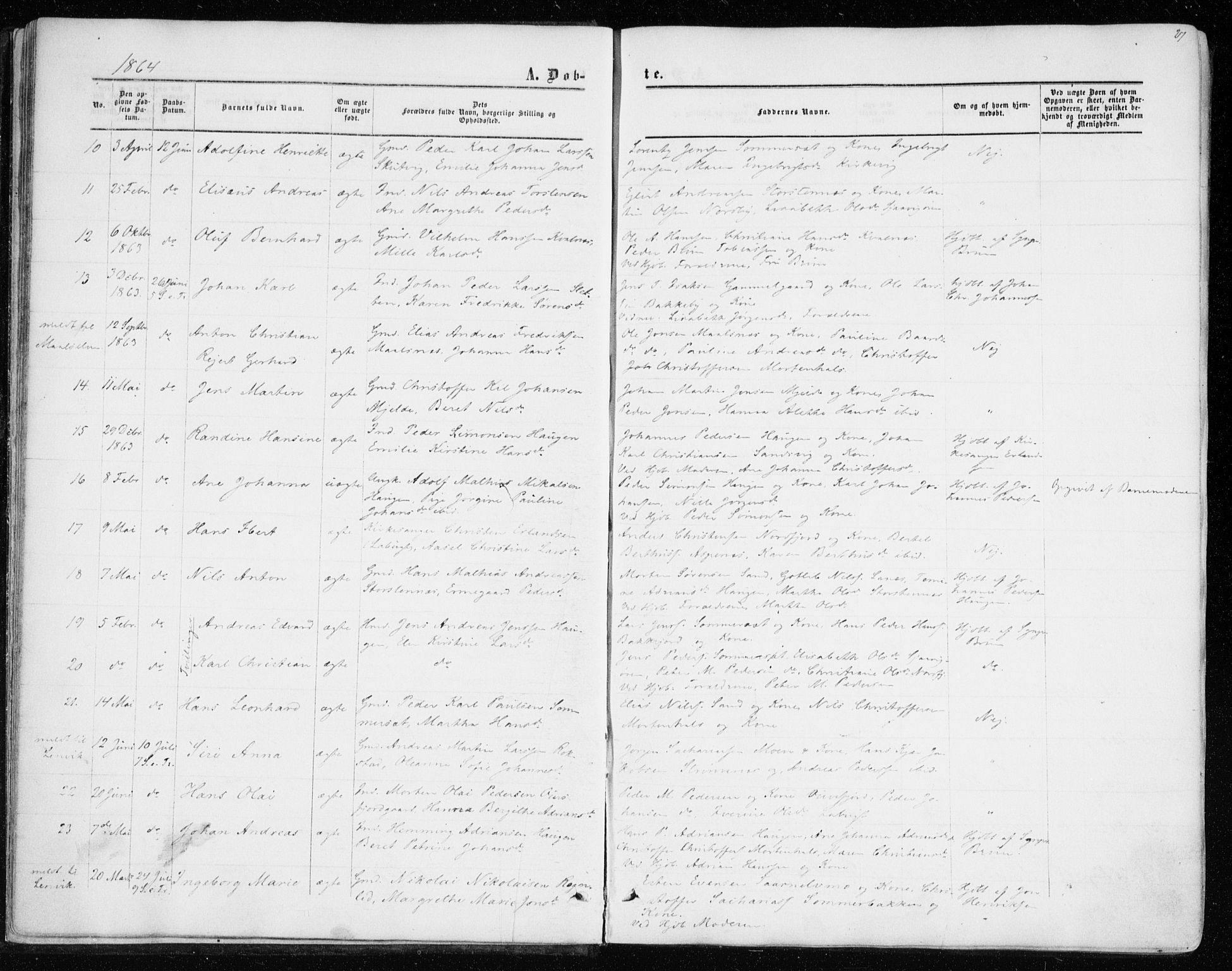 Balsfjord sokneprestembete, SATØ/S-1303/G/Ga/L0001kirke: Parish register (official) no. 1, 1858-1870, p. 27