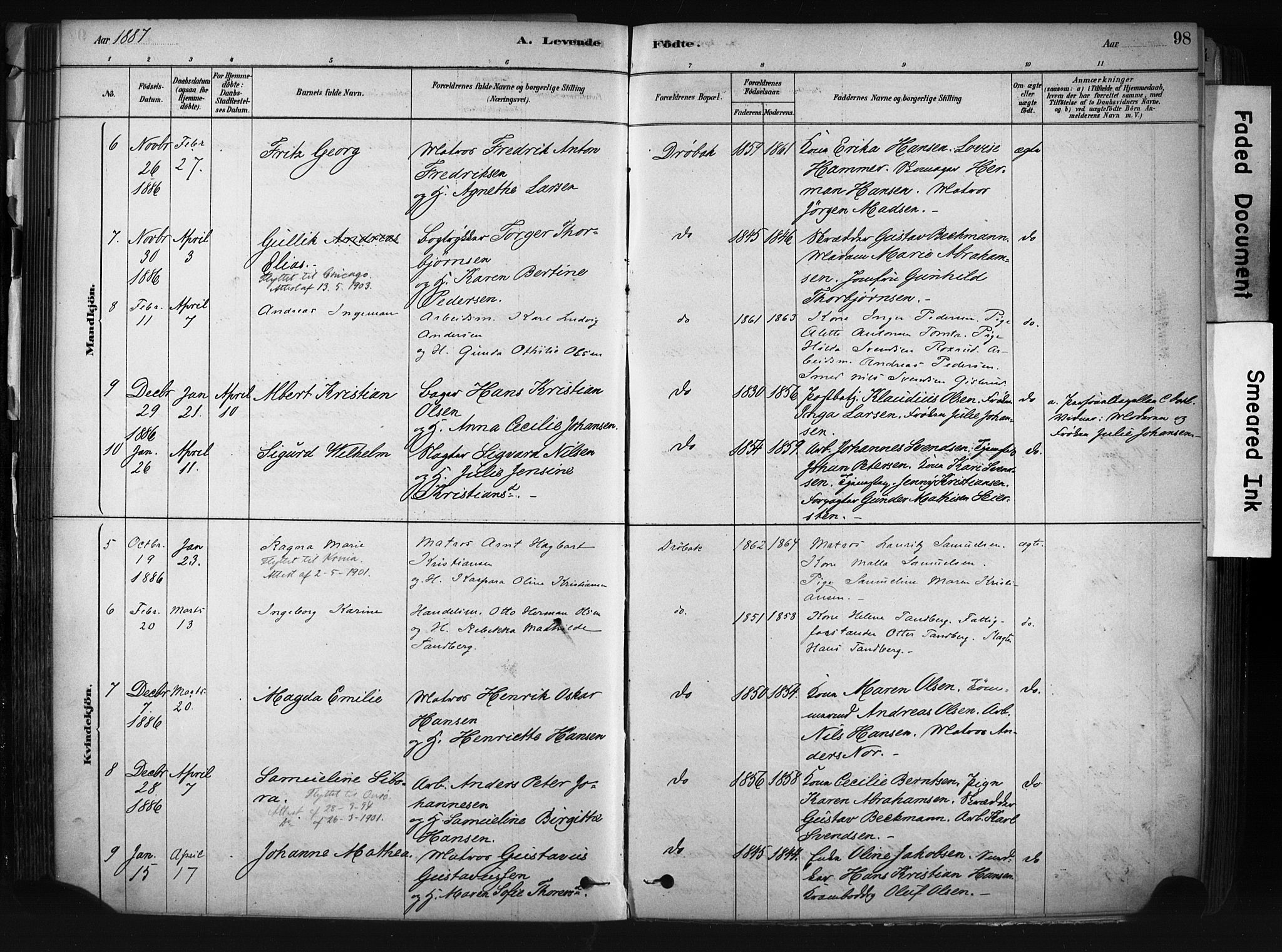 Drøbak prestekontor Kirkebøker, AV/SAO-A-10142a/F/Fb/L0001: Parish register (official) no. II 1, 1878-1891, p. 98