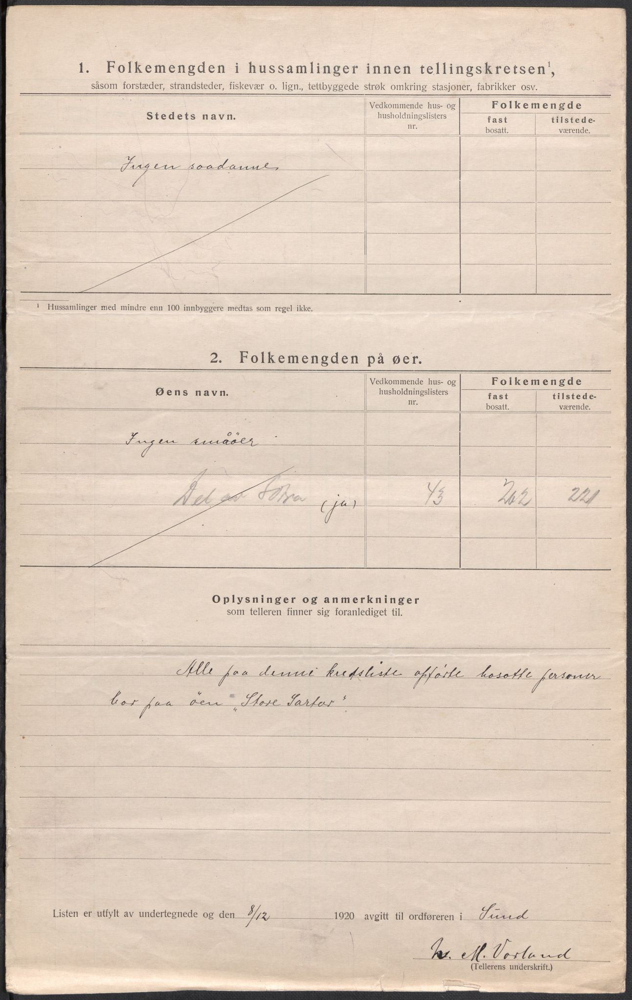 SAB, 1920 census for Sund, 1920, p. 22