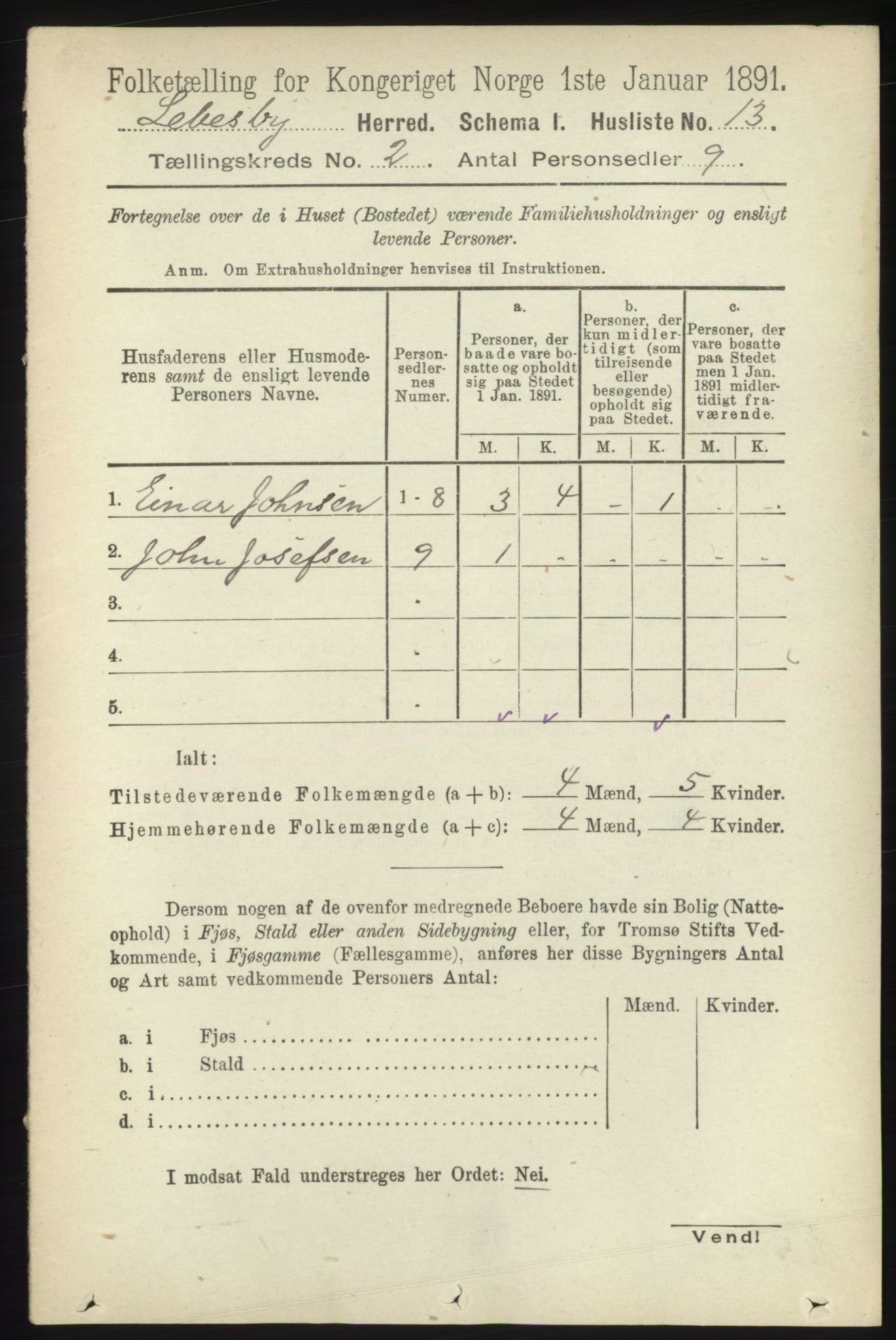 RA, 1891 census for 2022 Lebesby, 1891, p. 266