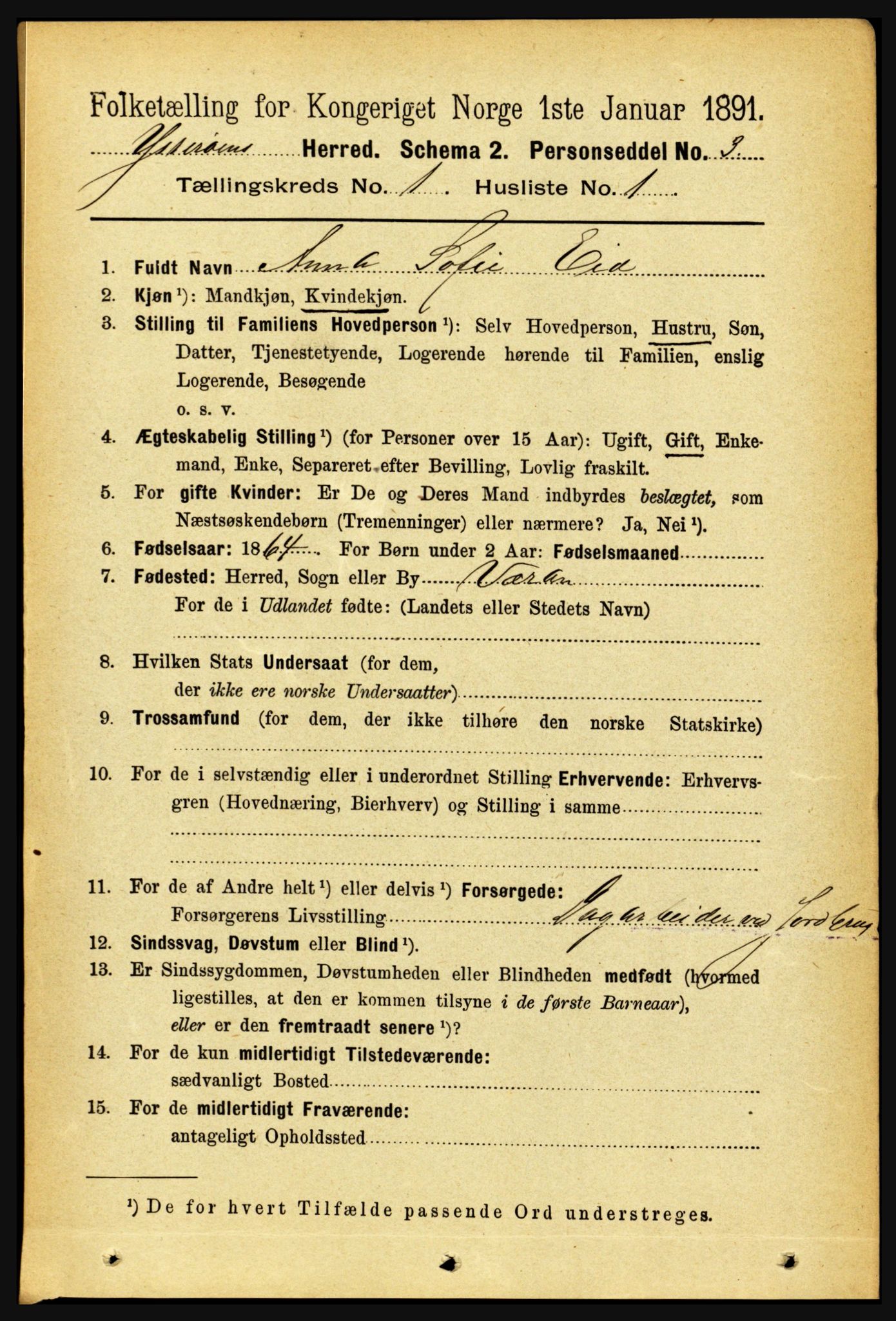 RA, 1891 census for 1722 Ytterøy, 1891, p. 109