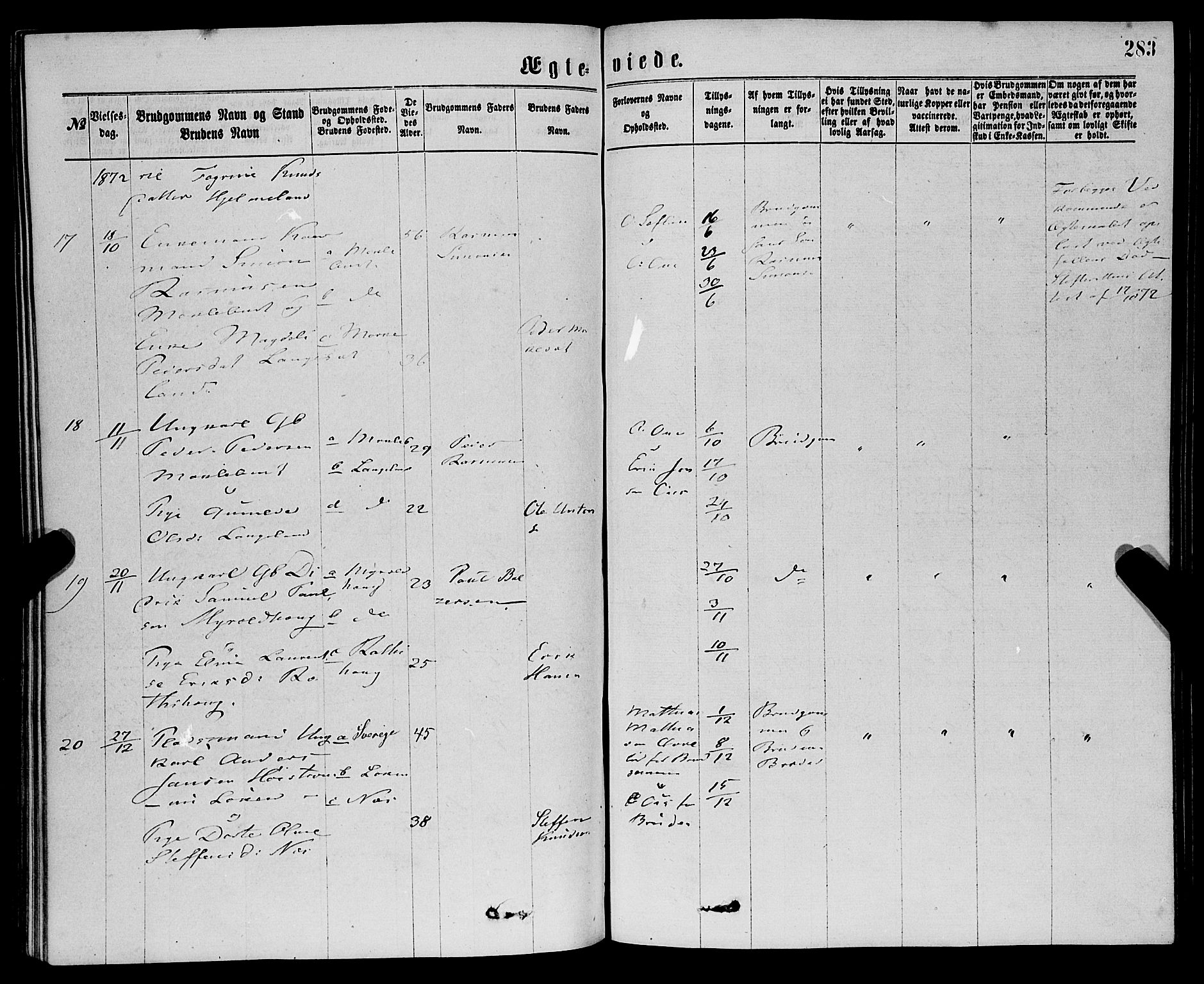 Eid sokneprestembete, AV/SAB-A-82301/H/Haa/Haaa/L0010: Parish register (official) no. A 10, 1867-1878, p. 283