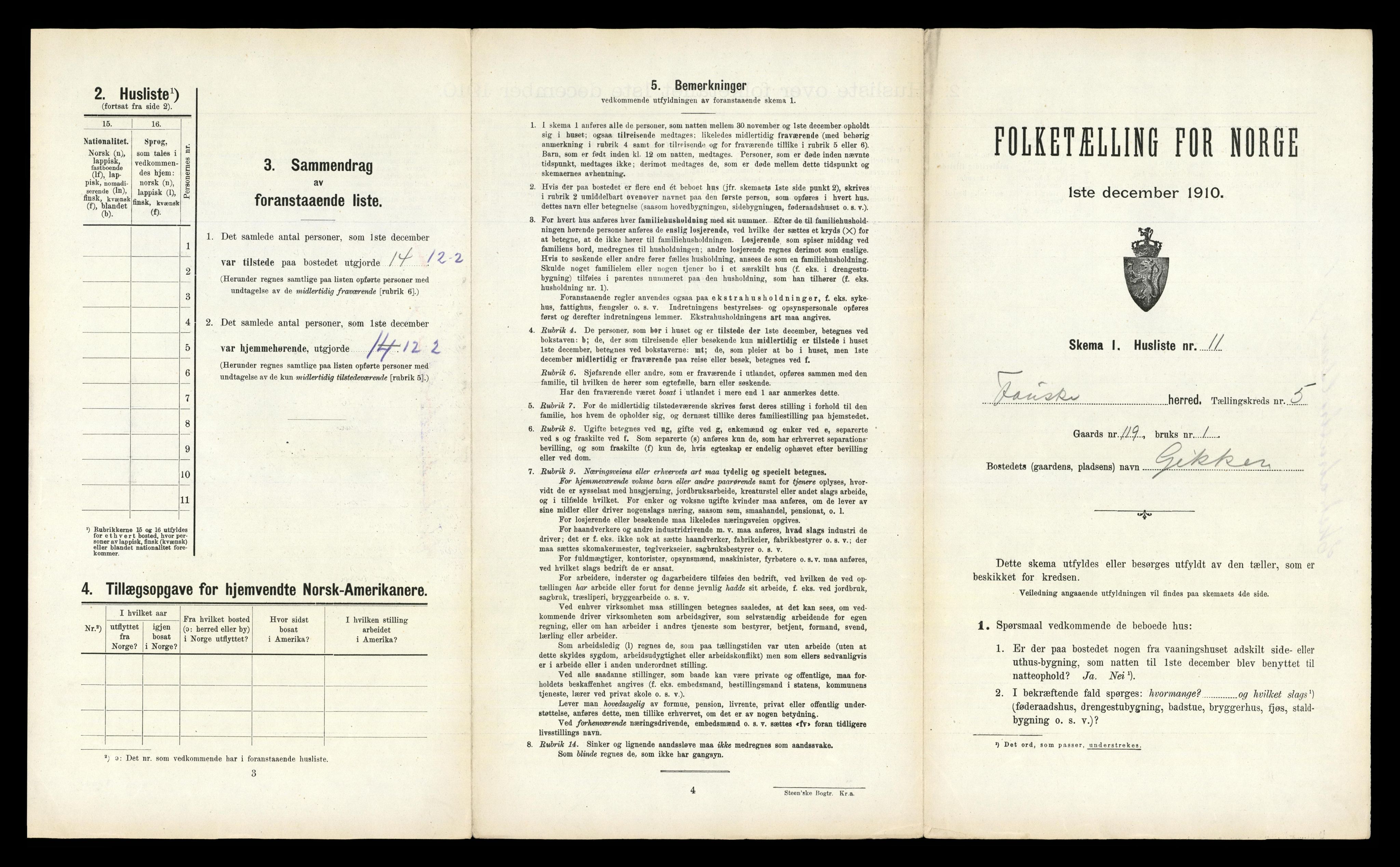 RA, 1910 census for Fauske, 1910, p. 308